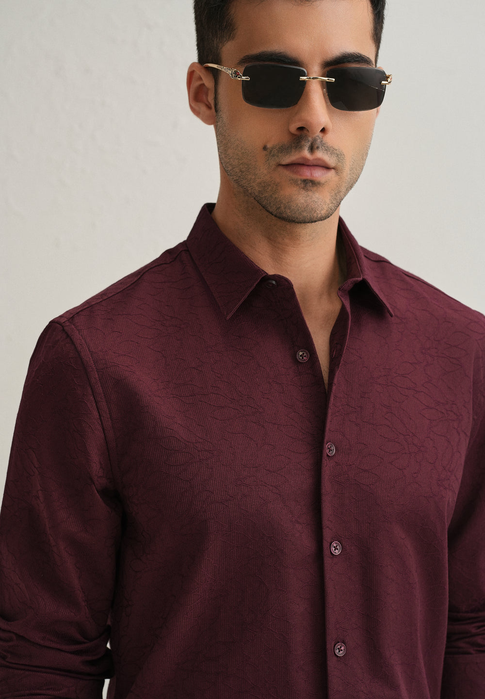 Antique Maroon Floral Jacquard Shirt