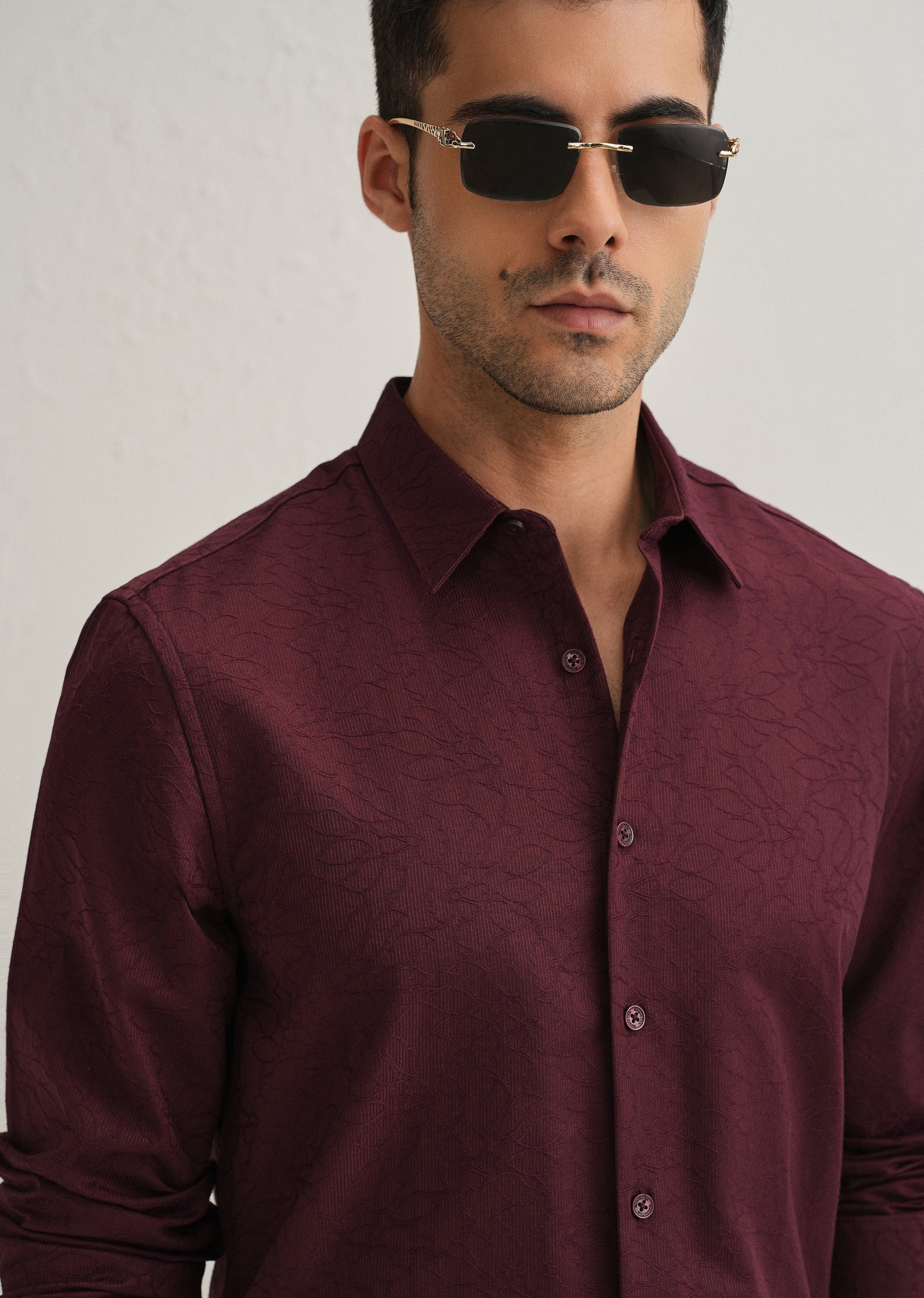 Antique Maroon Floral Jacquard Shirt