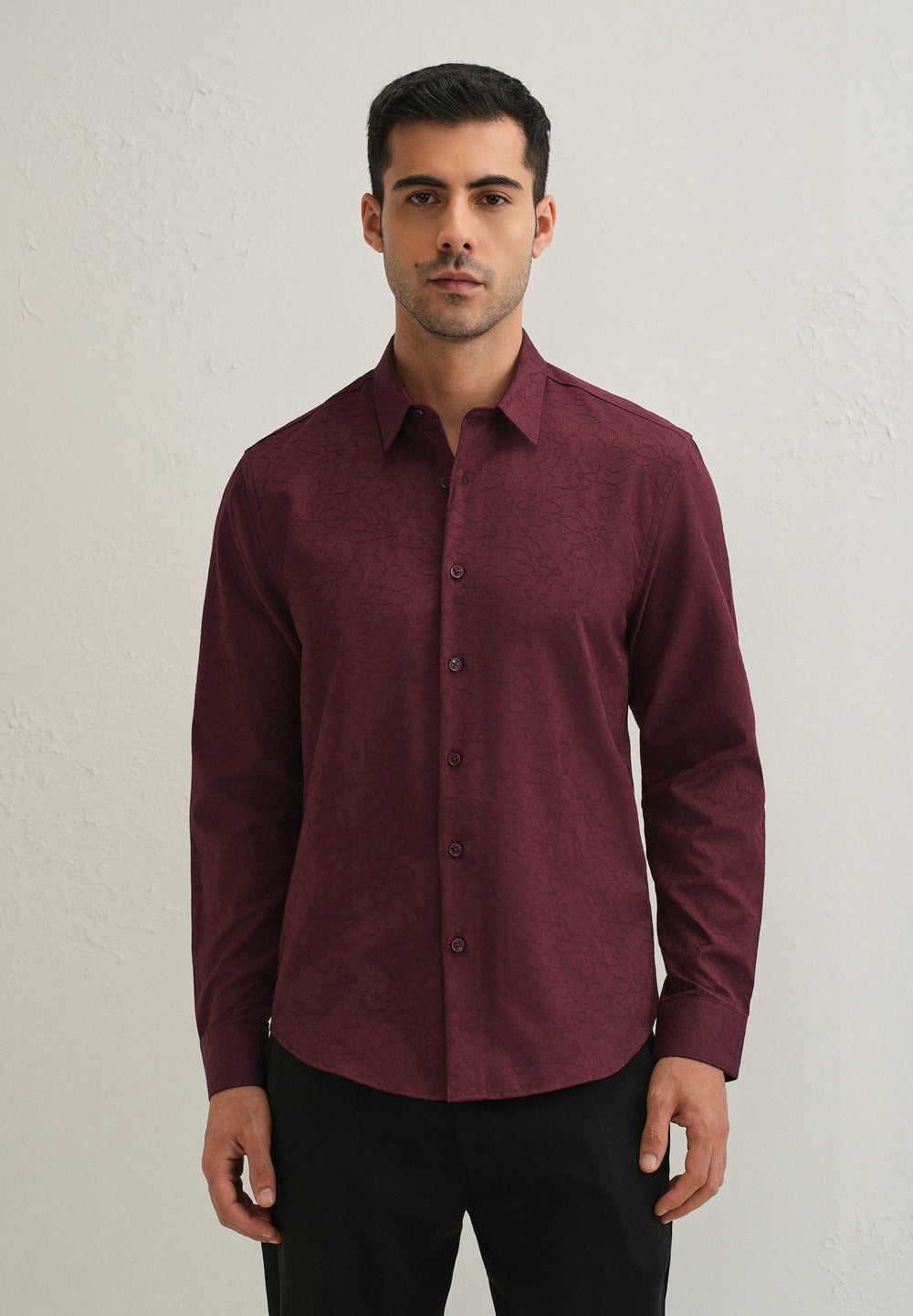 Antique Maroon Floral Jacquard Shirt
