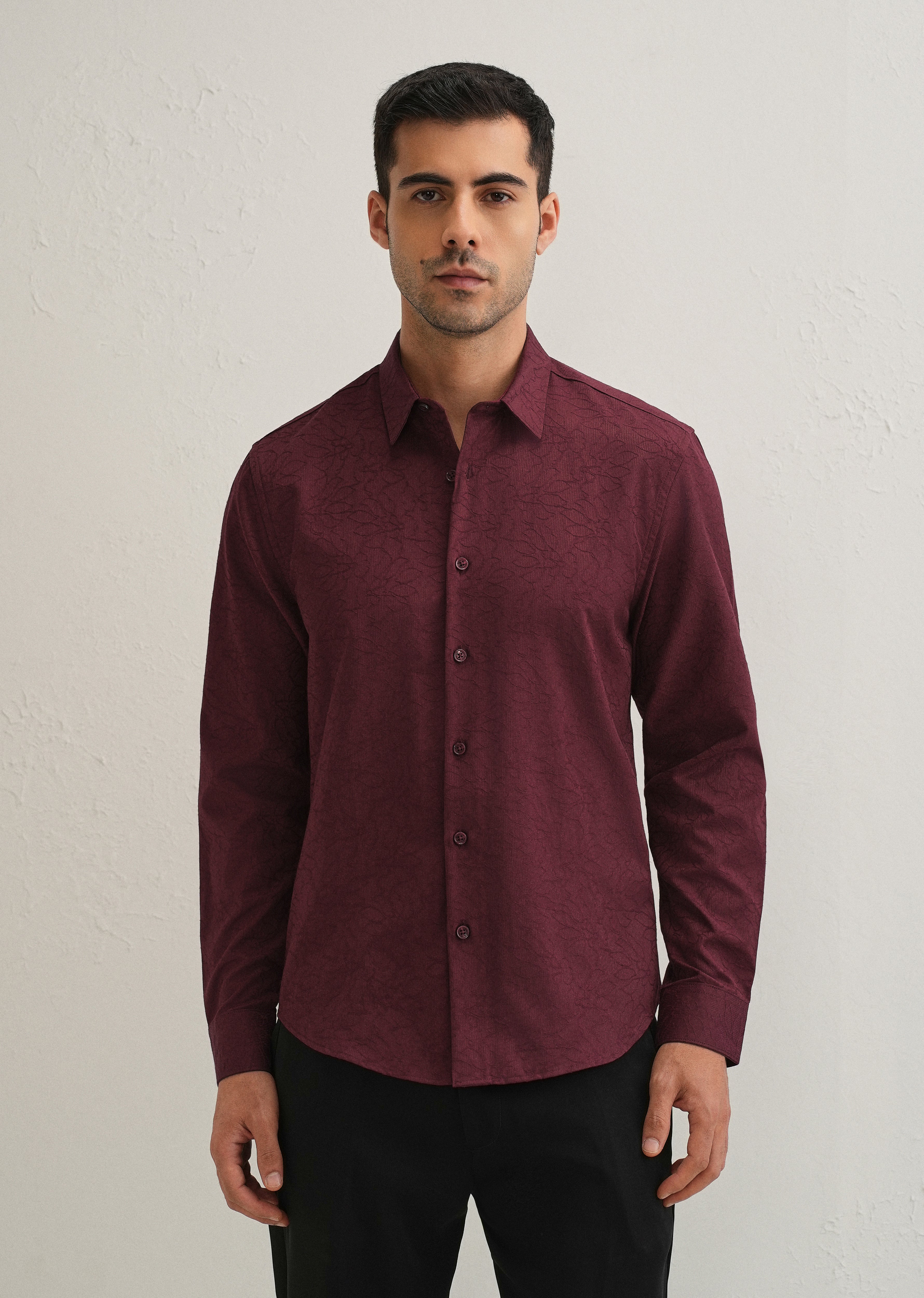 Antique Maroon Floral Jacquard Shirt
