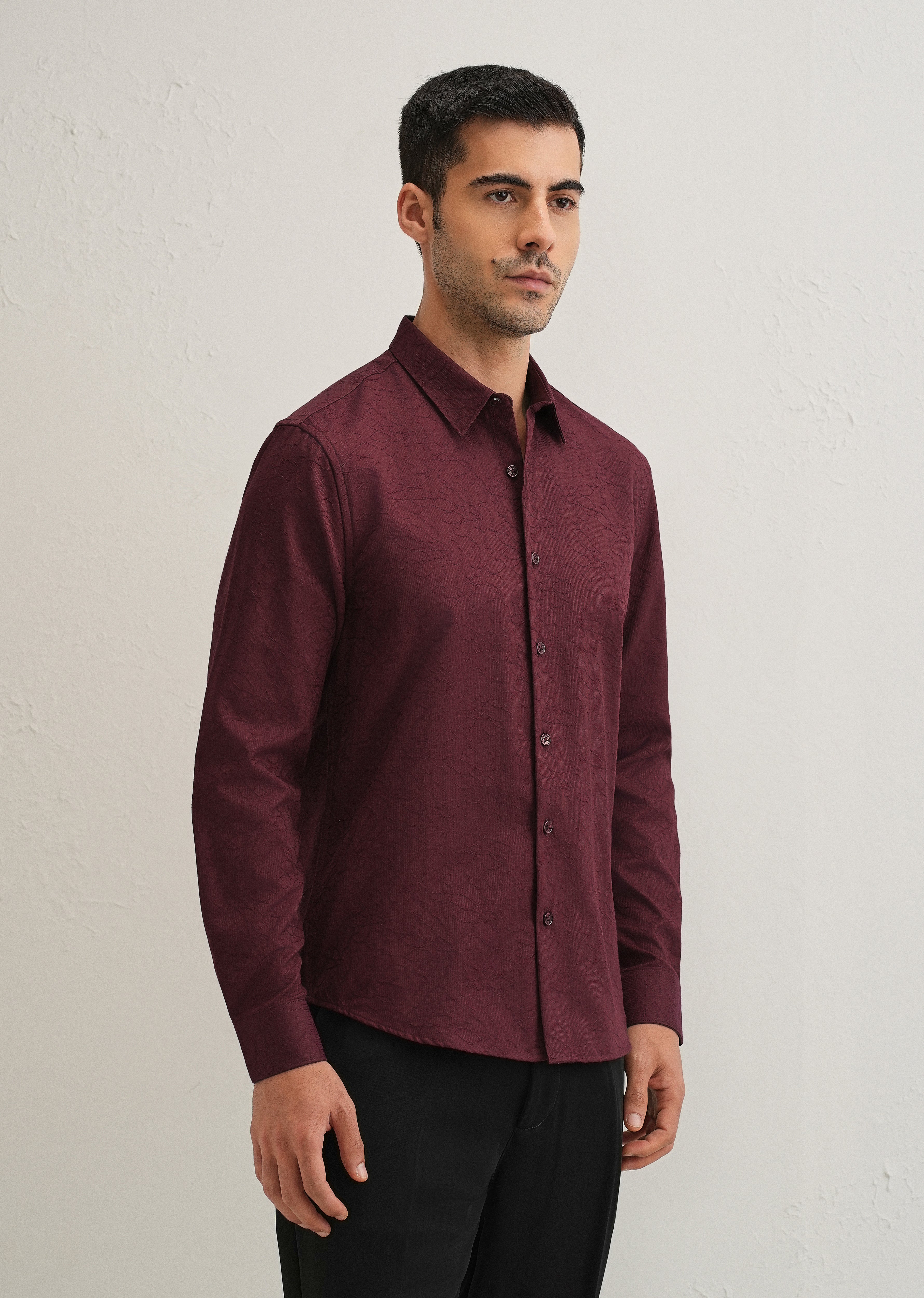 Antique Maroon Floral Jacquard Shirt