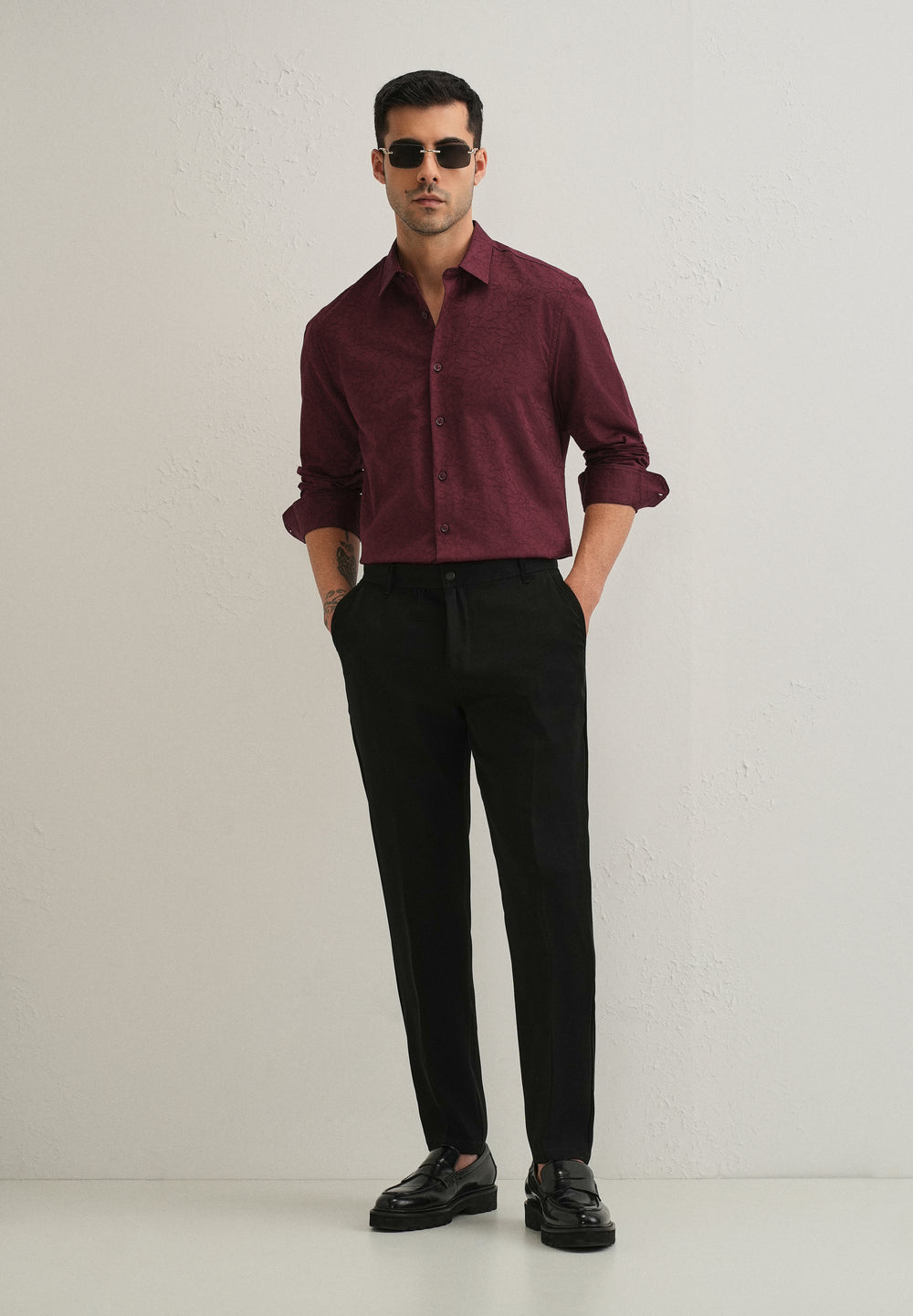 Antique Maroon Floral Jacquard Shirt