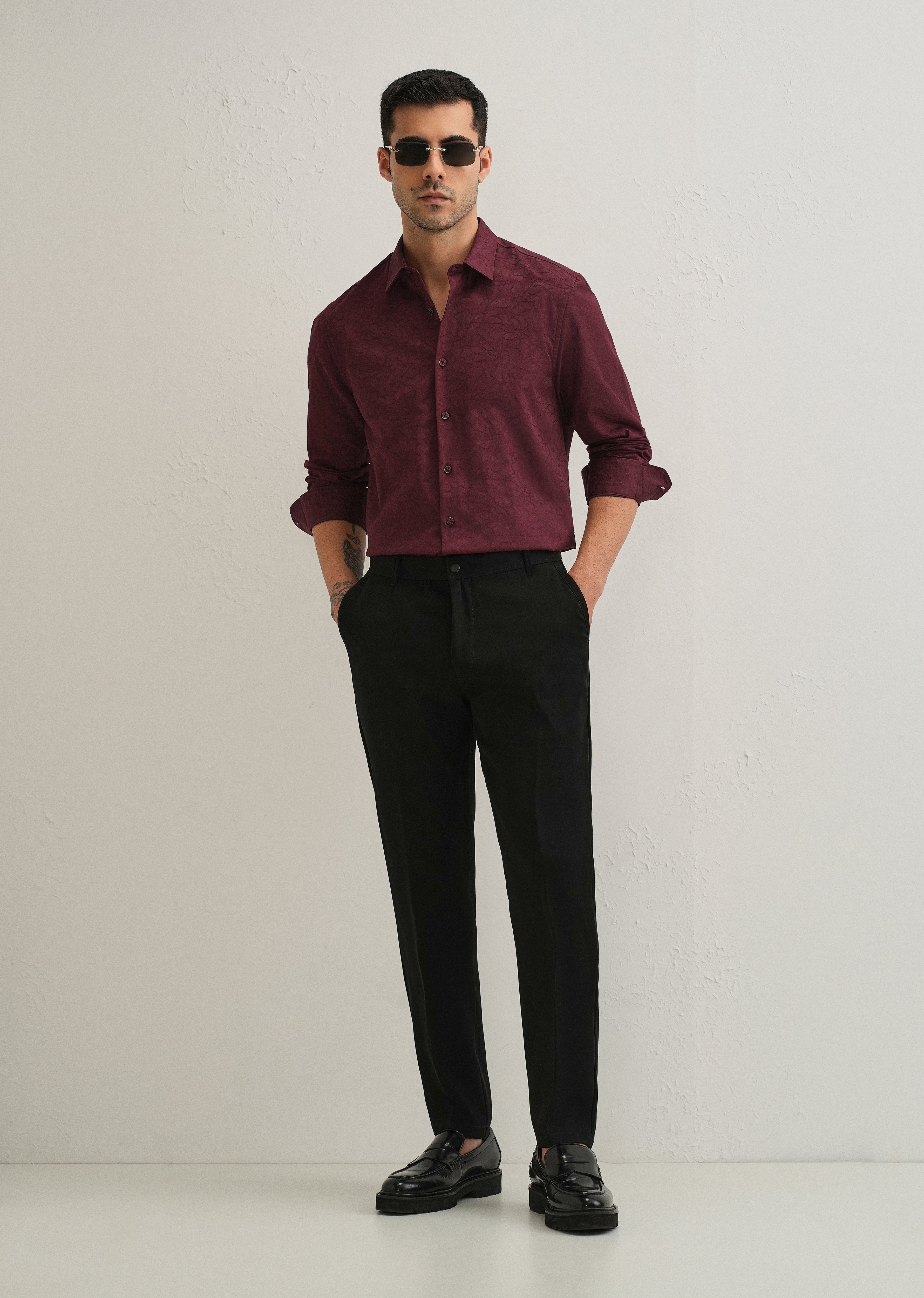 Antique Maroon Floral Jacquard Shirt