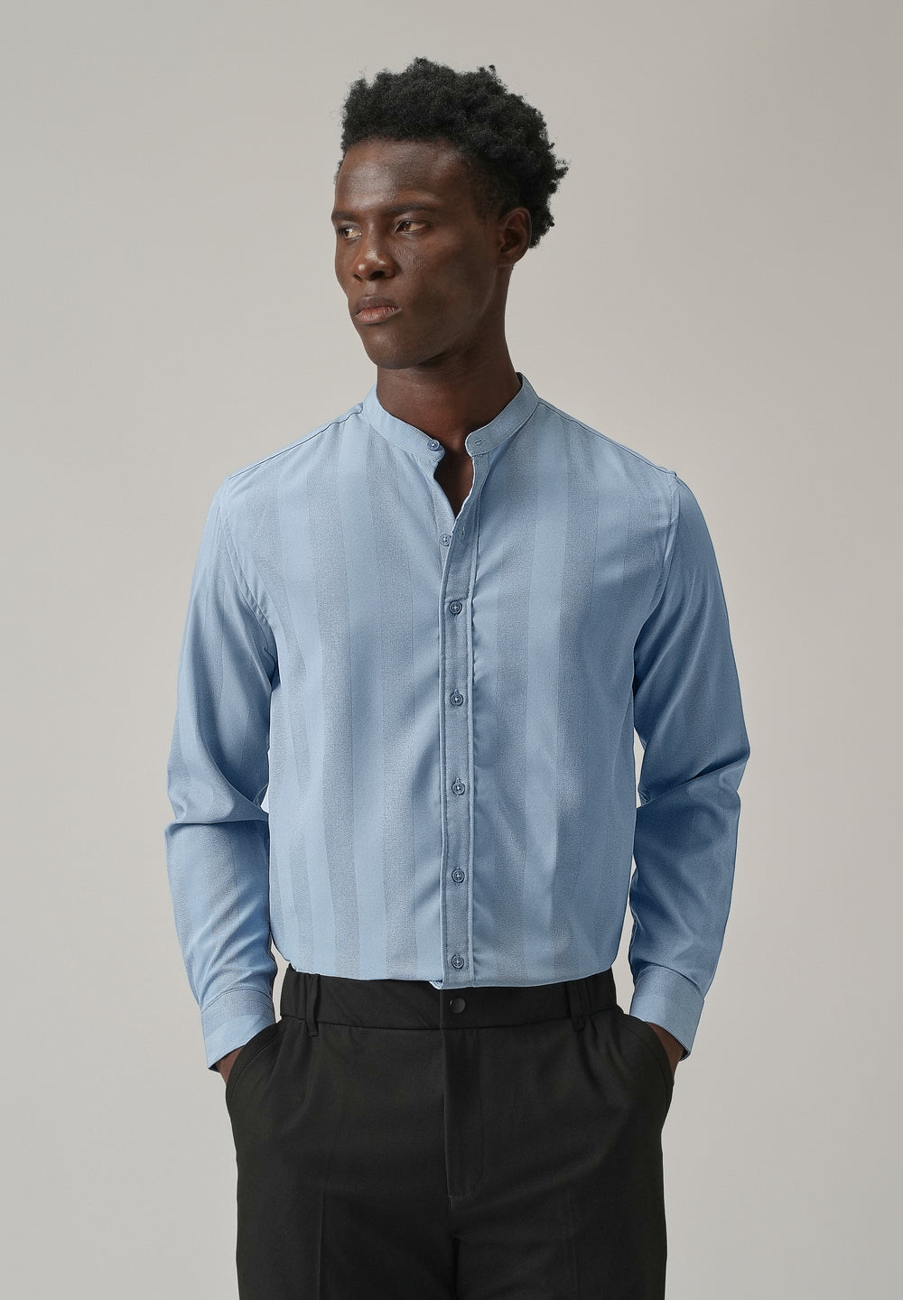 Aqua Blue Plain Shein Patterned Shirt