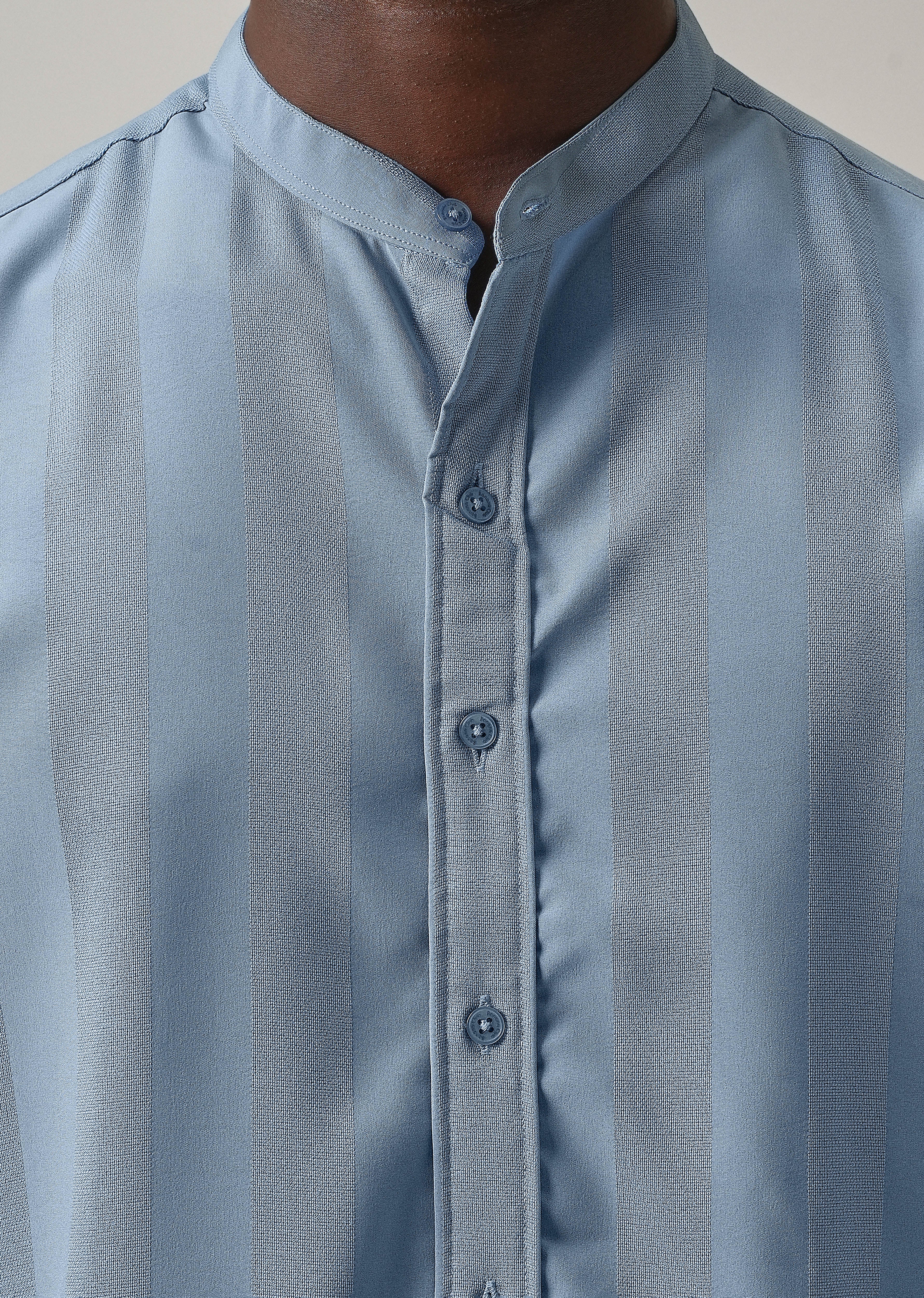 Aqua Blue Plain Shein Patterned Shirt