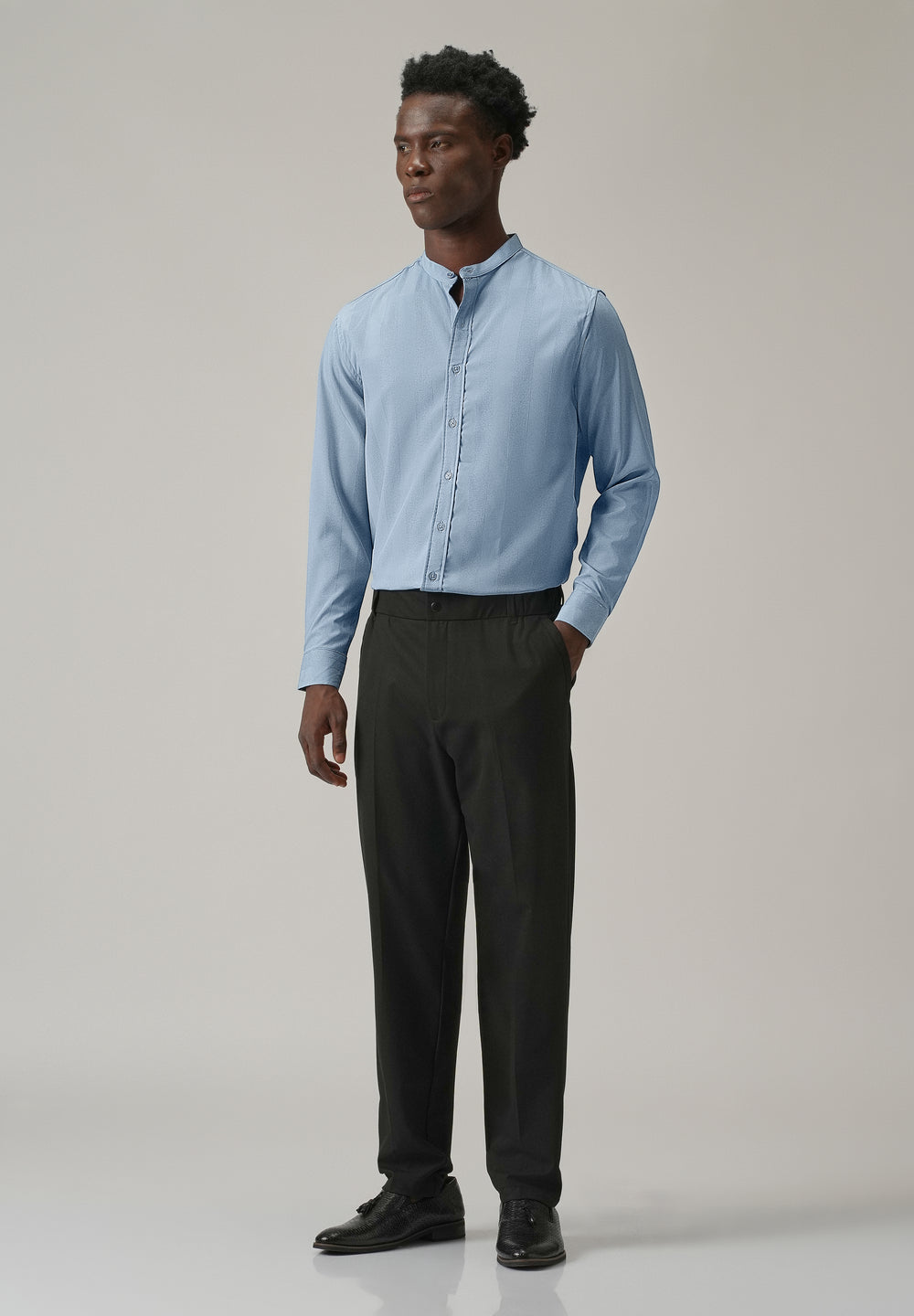 Aqua Blue Plain Shein Patterned Shirt