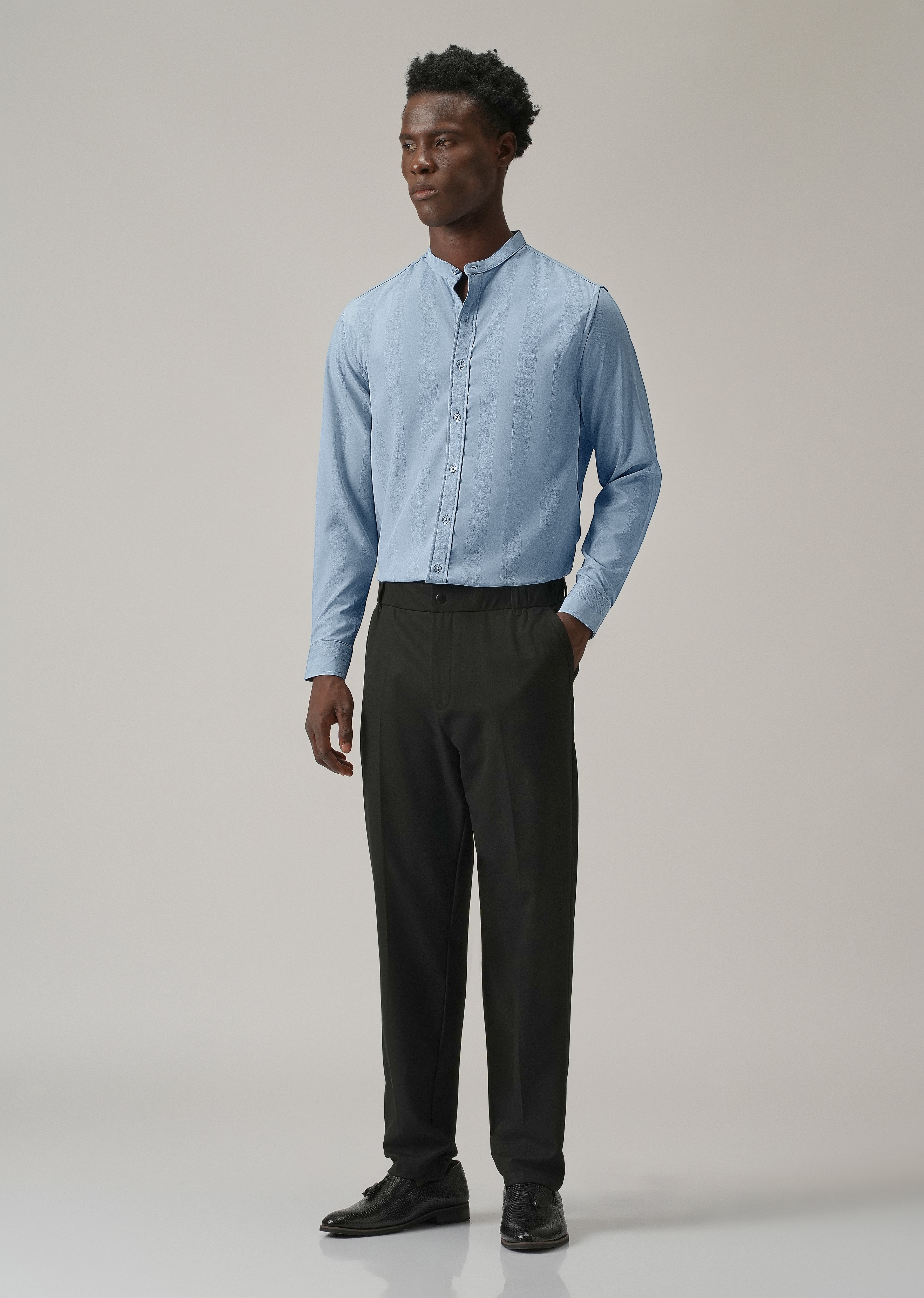 Aqua Blue Plain Shein Patterned Shirt
