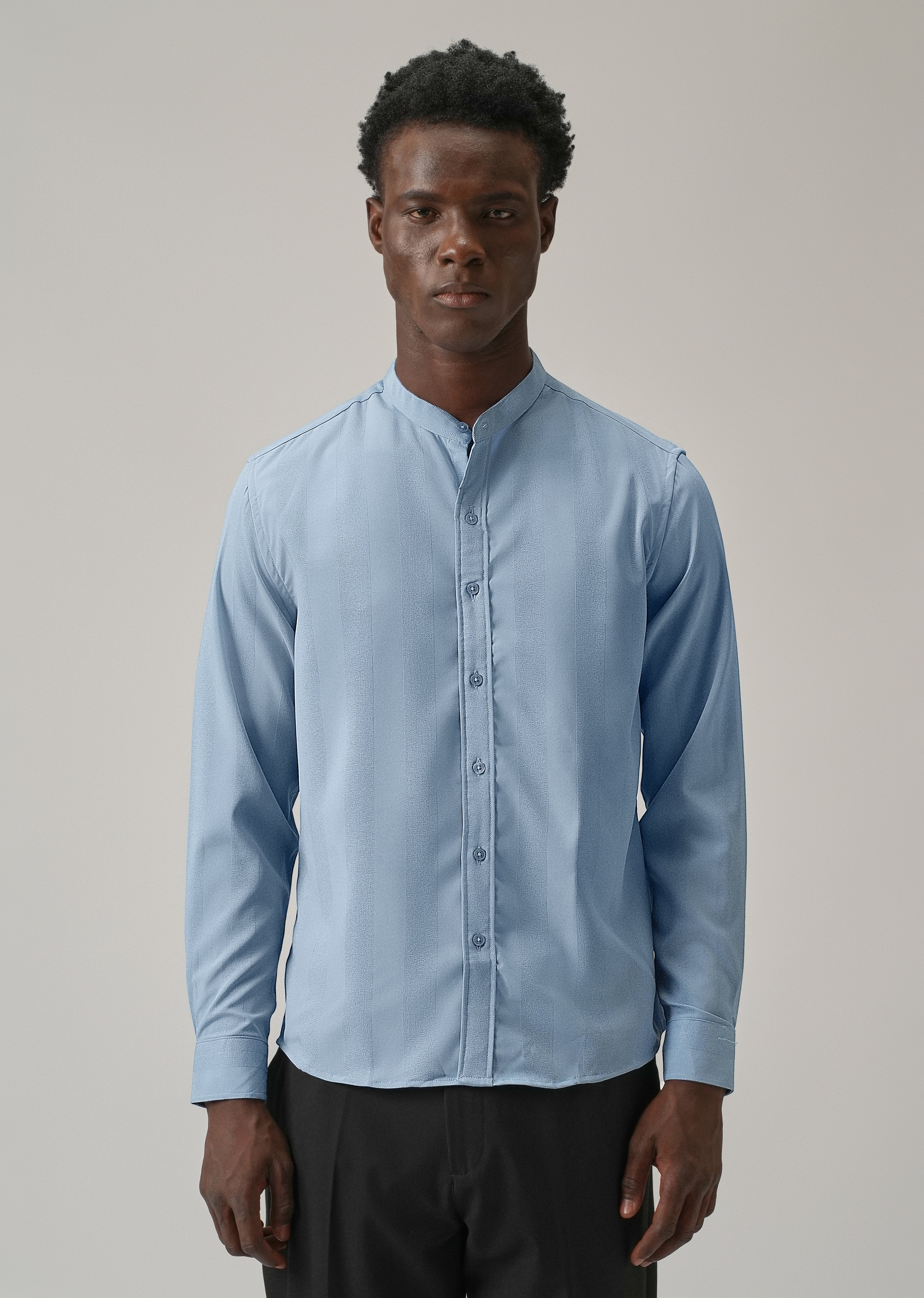 Aqua Blue Plain Shein Patterned Shirt