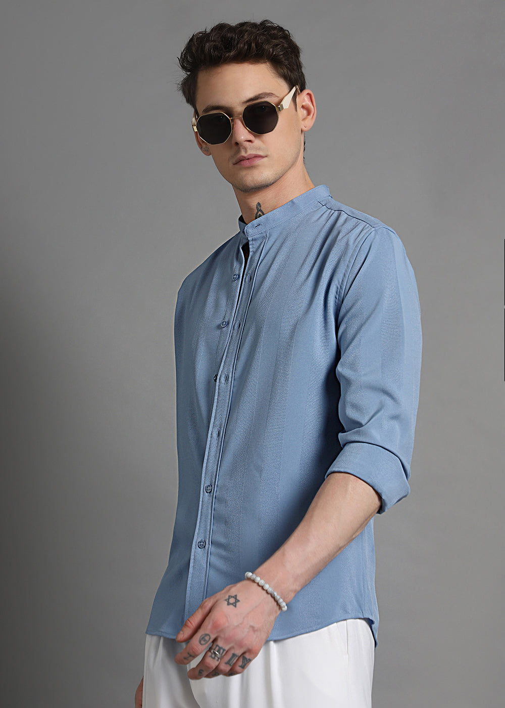 Aqua Blue Shein Patterned Shirt