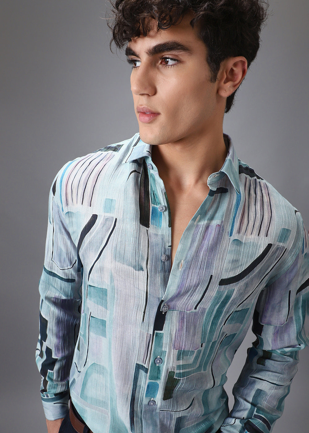 Aqua Crushed Printed Shirt