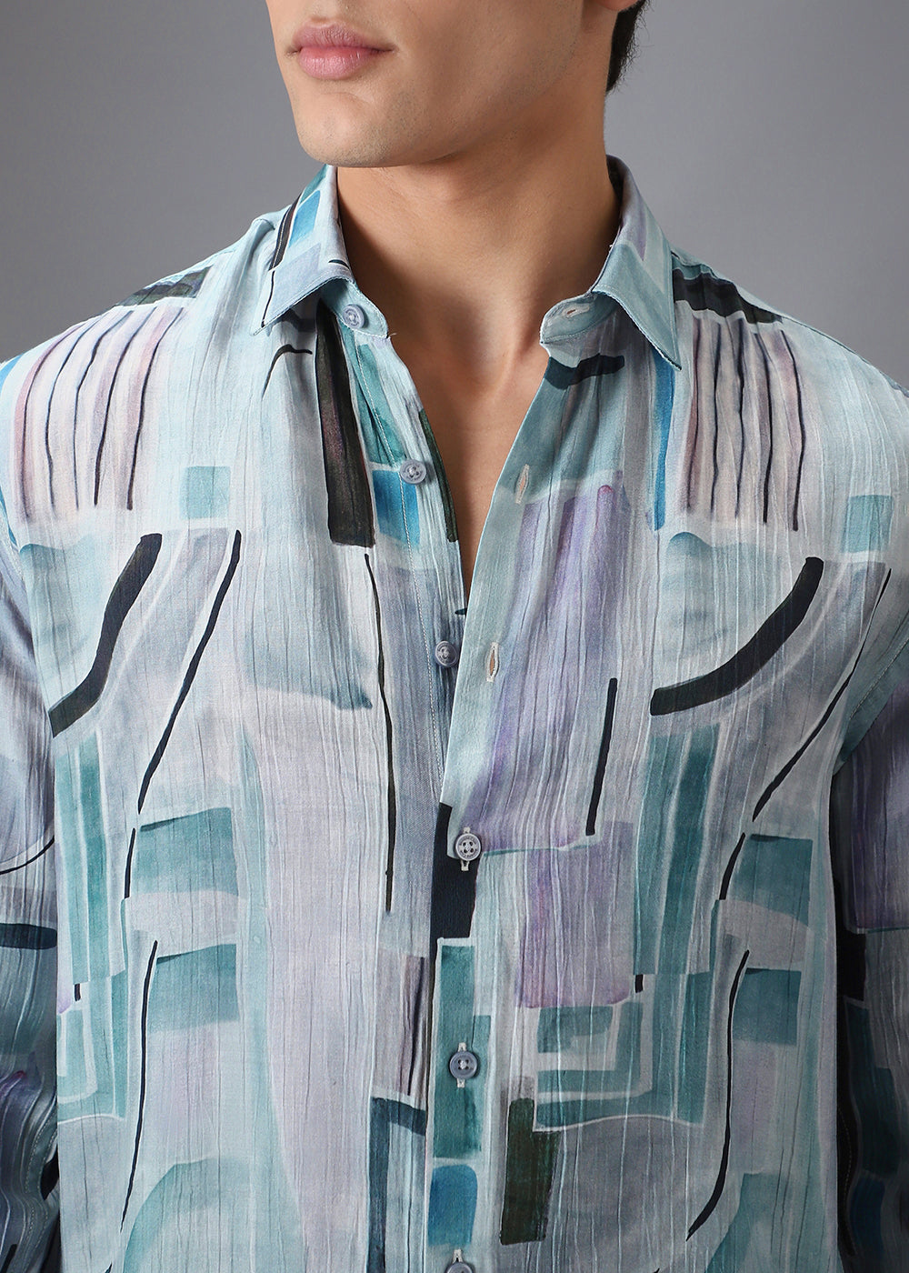 Aqua Crushed Printed Shirt