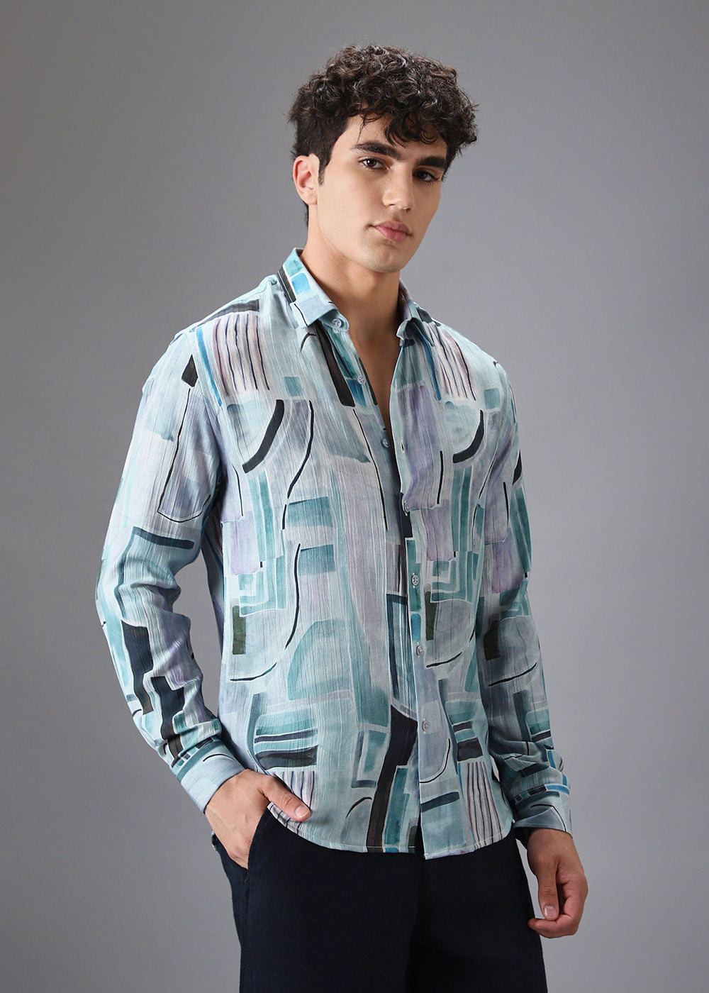 Aqua Crushed Printed Shirt