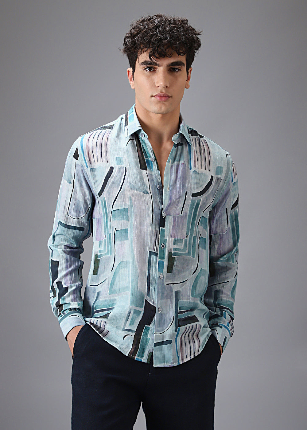 Aqua Crushed Printed Shirt