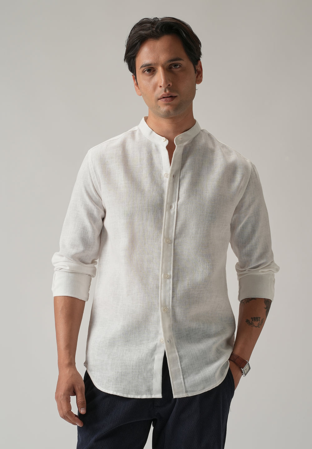 Arctic White Blended Linen Shirt