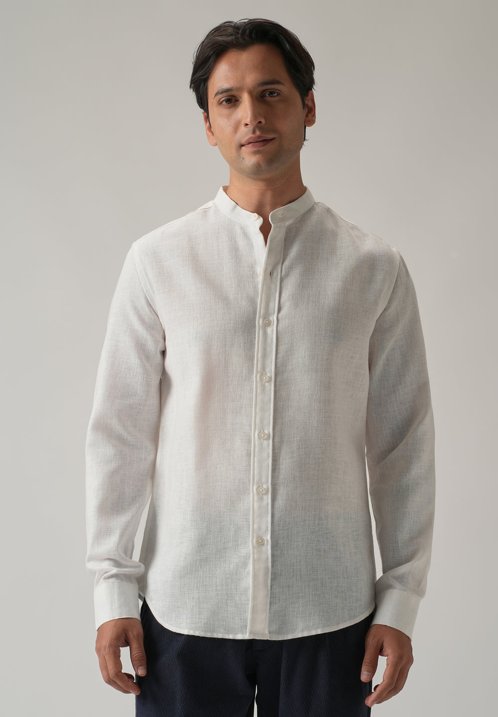 Arctic White Blended Linen Shirt