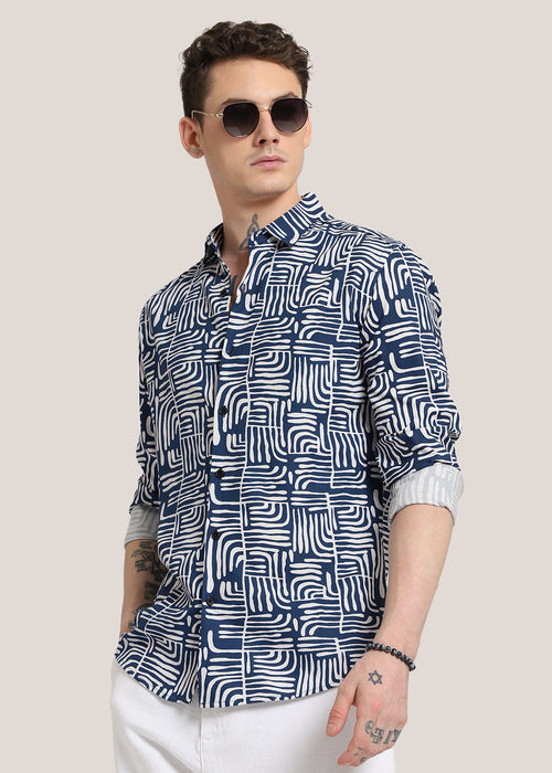 Art Deco Blue Printed Shirt