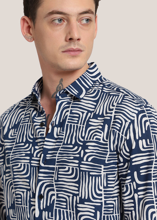 Art Deco Blue Printed Shirt