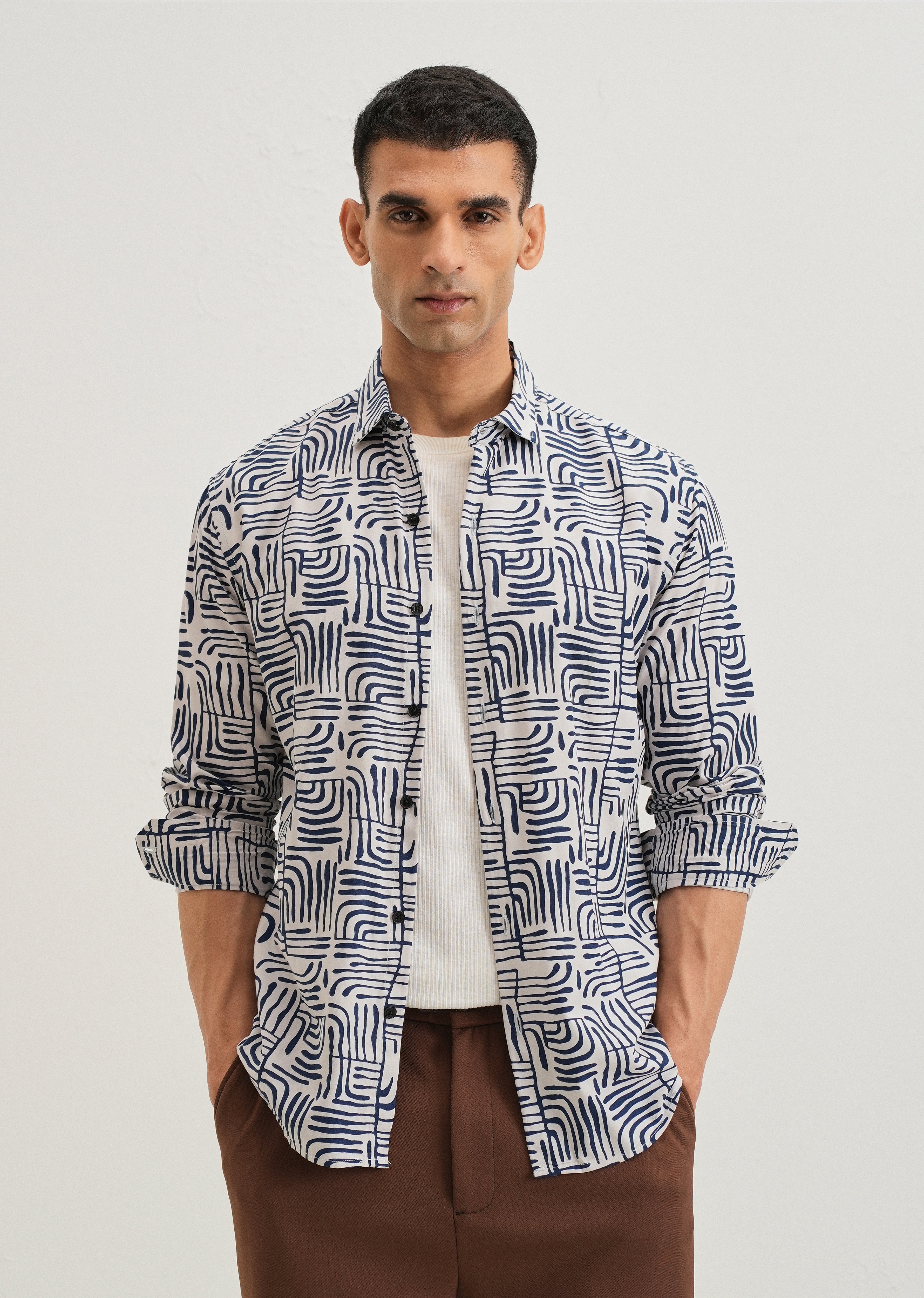 Art Deco White Printed Shirt