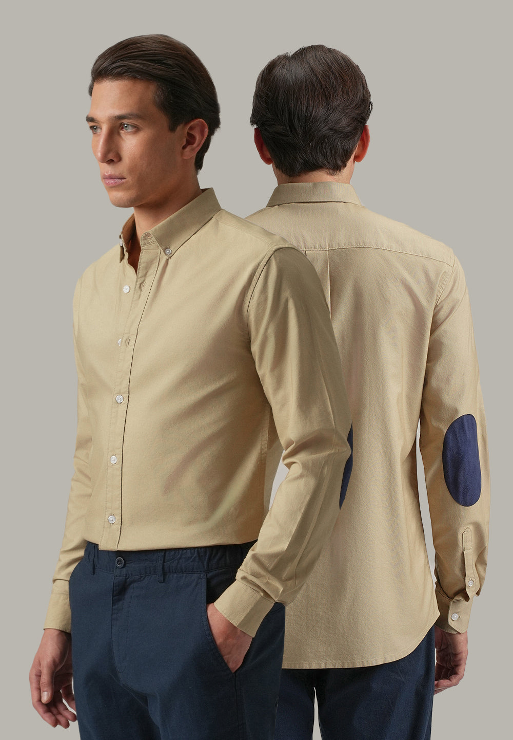 Tan Plain Elbow Patch Oxford Shirt
