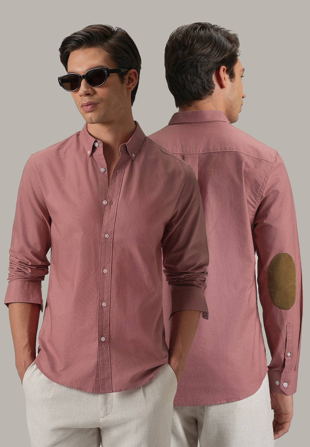 Pink Plain Elbow Patch Oxford Shirt