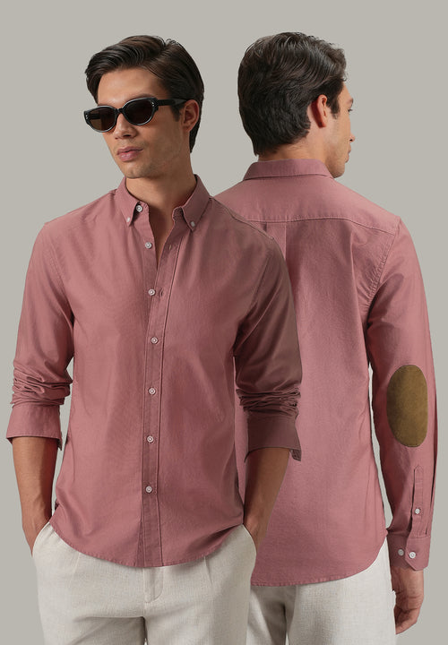 Pink Plain Elbow Patch Oxford Shirt