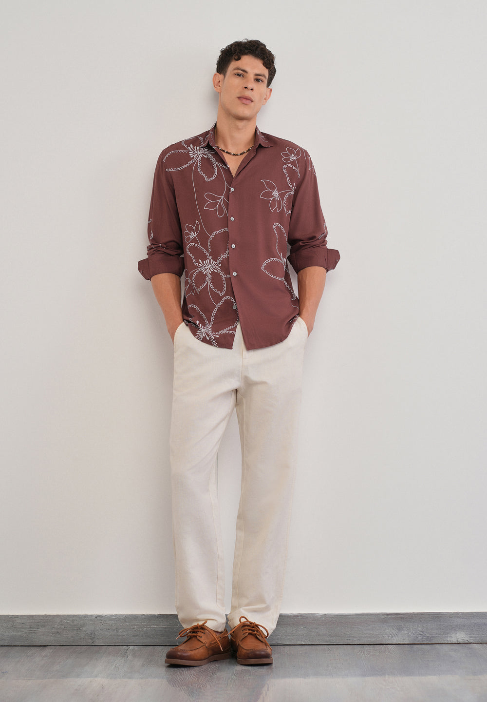 Burnt Umber Artistic Floral Printed Shirt