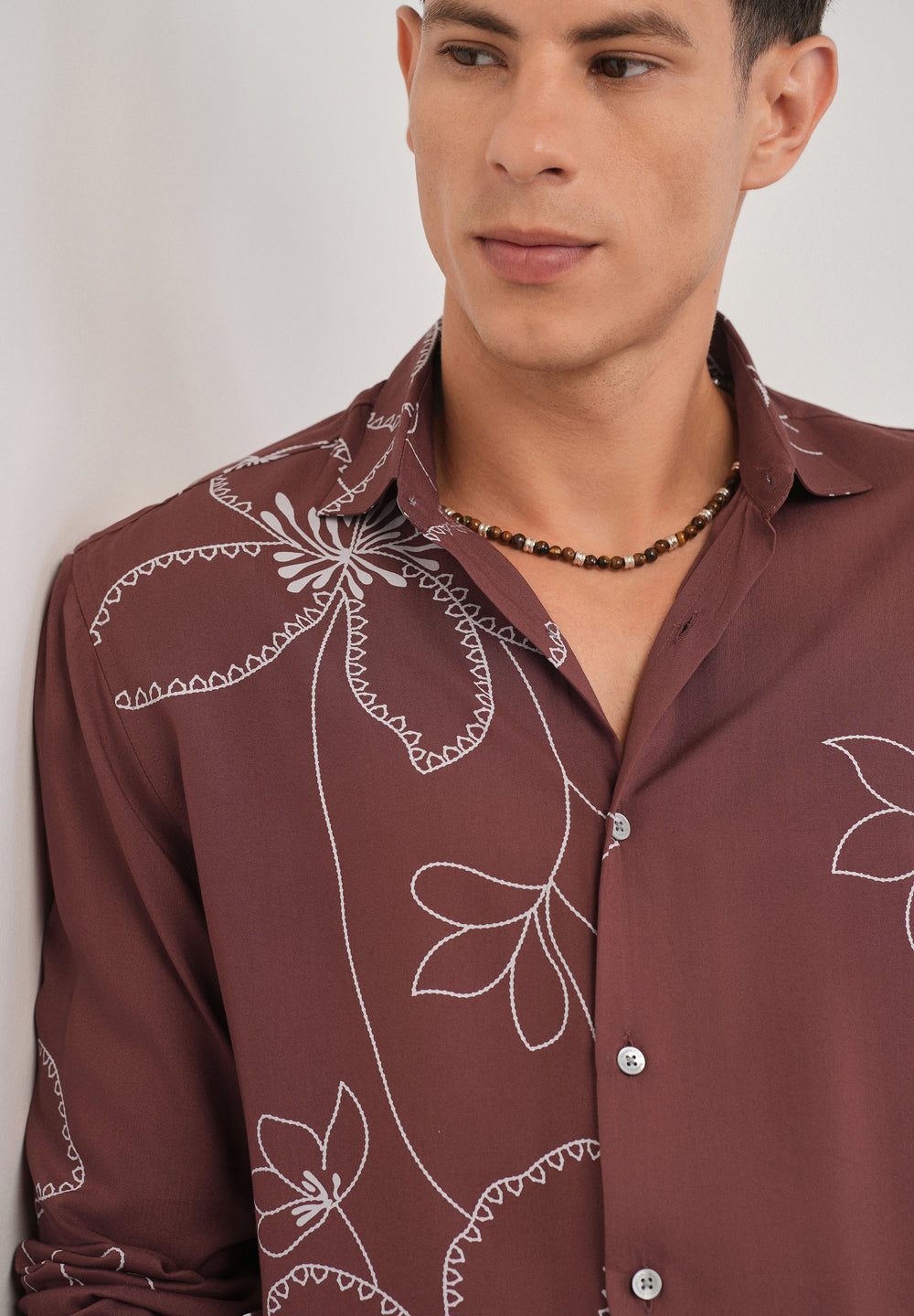 Burnt Umber Artistic Floral Printed Shirt