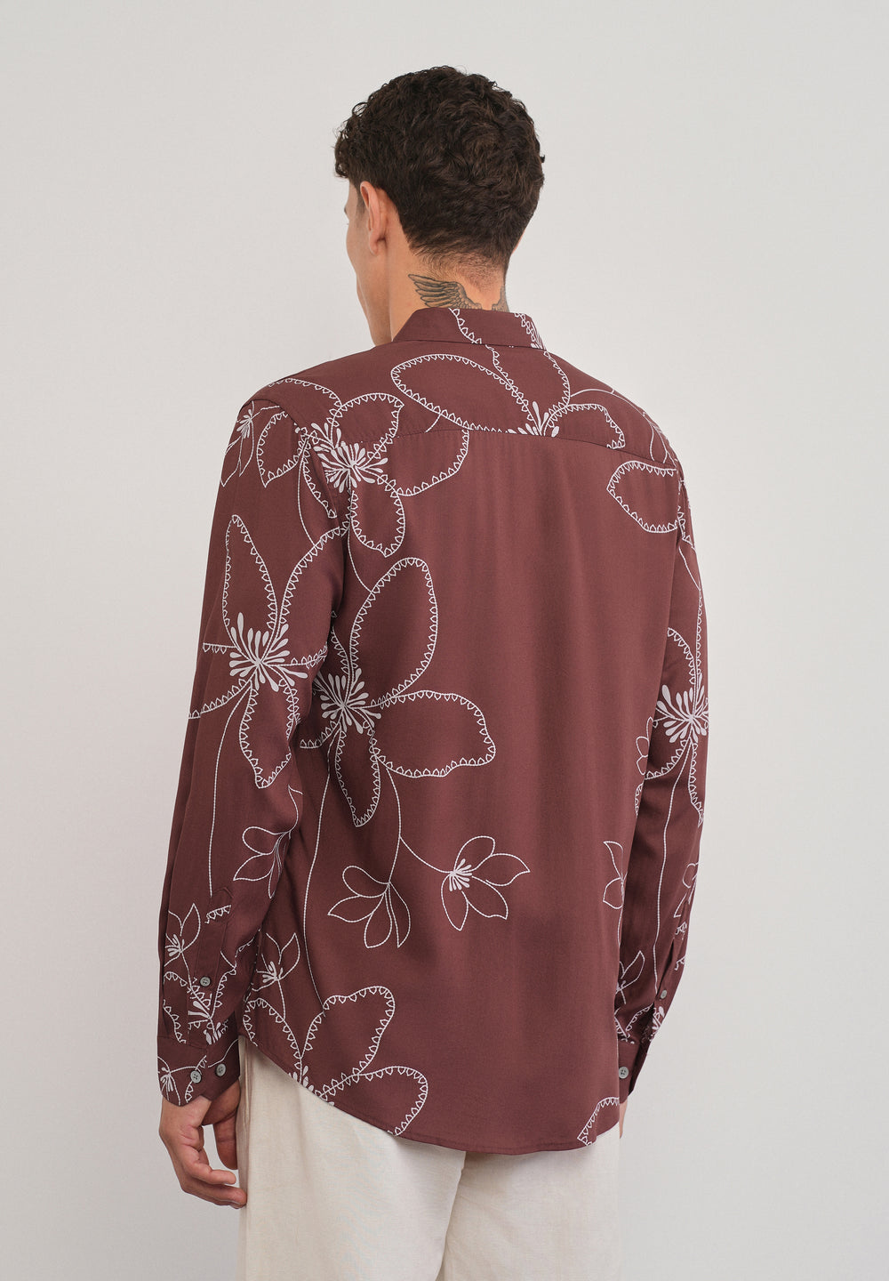 Burnt Umber Artistic Floral Printed Shirt