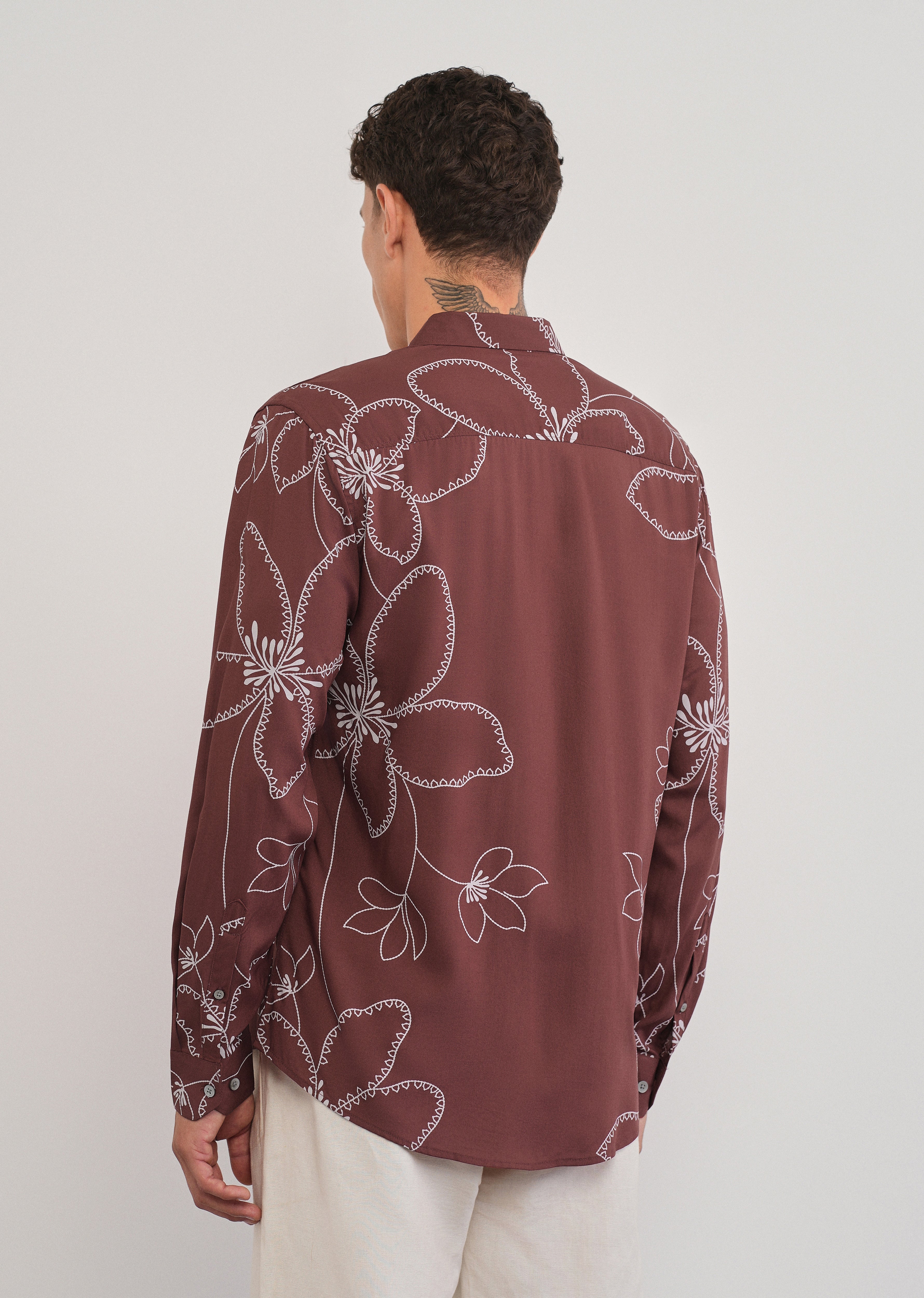 Burnt Umber Artistic Floral Printed Shirt