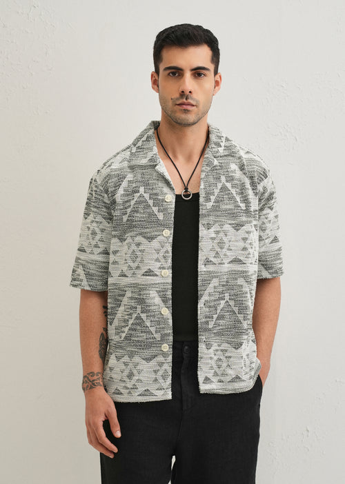 Ash Black Jacquard Knitted Shirt