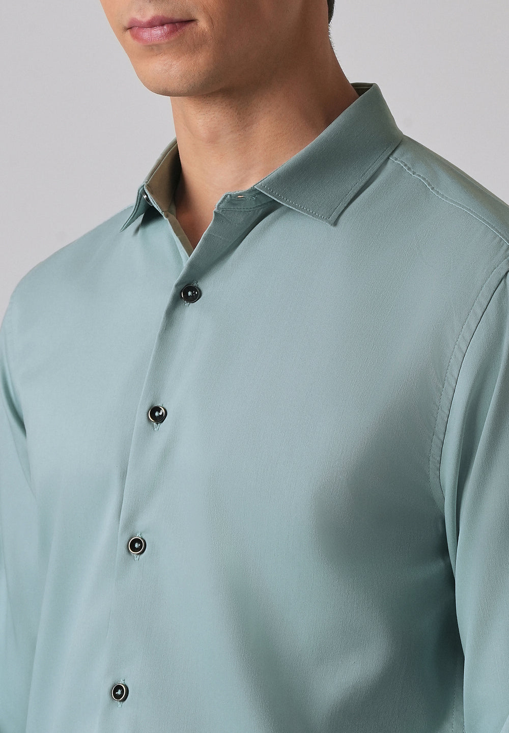 Ash Green Cotton Stretch Plain Shirt