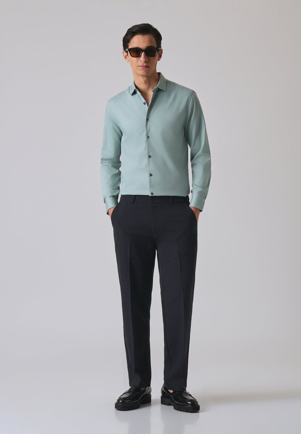 Ash Green Cotton Stretch Plain Shirt