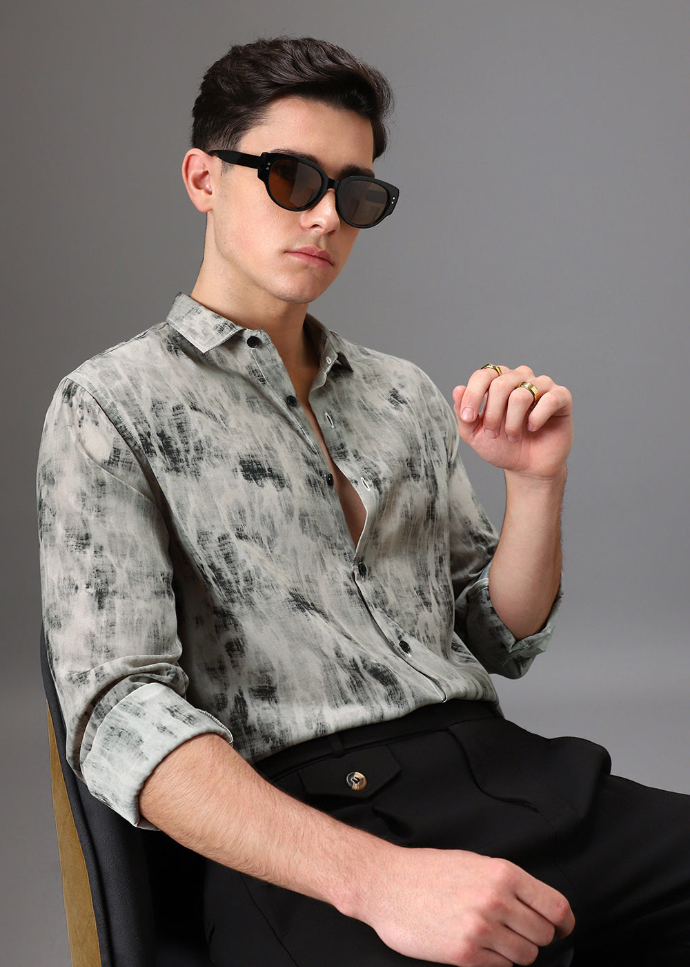 Grey Multi Tone Abstract Printed Shirt