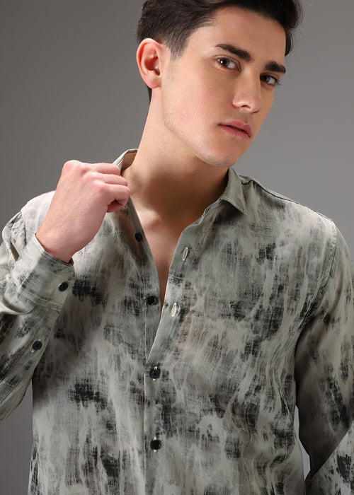 Grey Multi Tone Abstract Printed Shirt