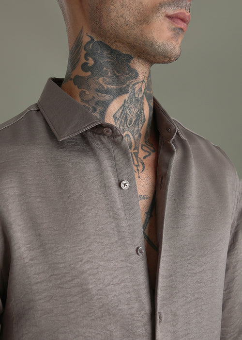 Ash Grey Crushed Satin Shirt