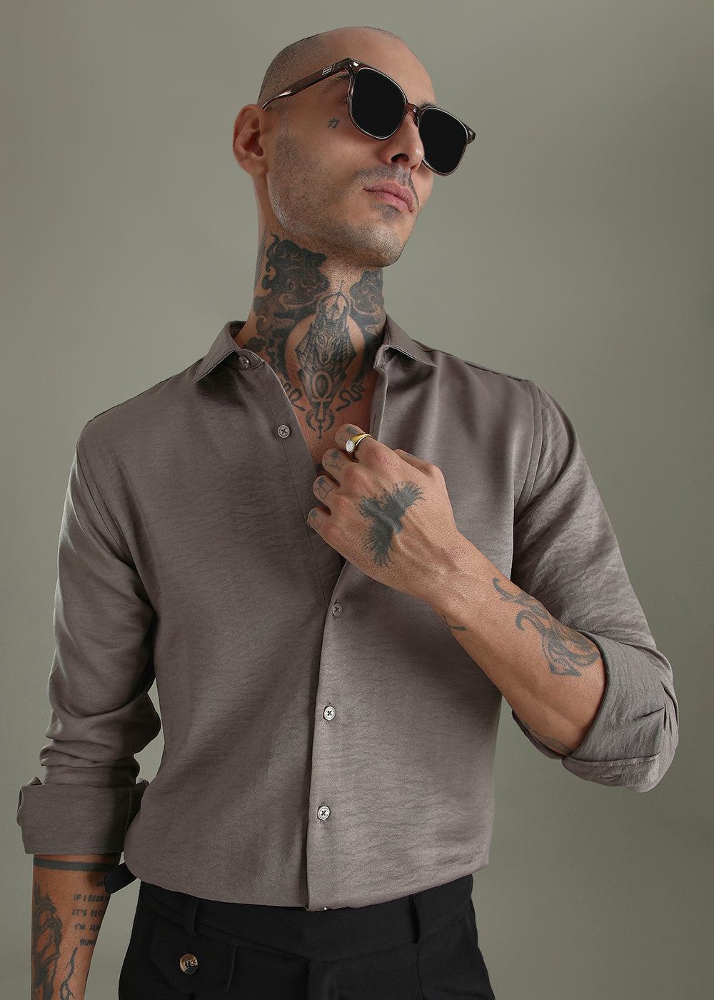 Ash Grey Crushed Satin Shirt