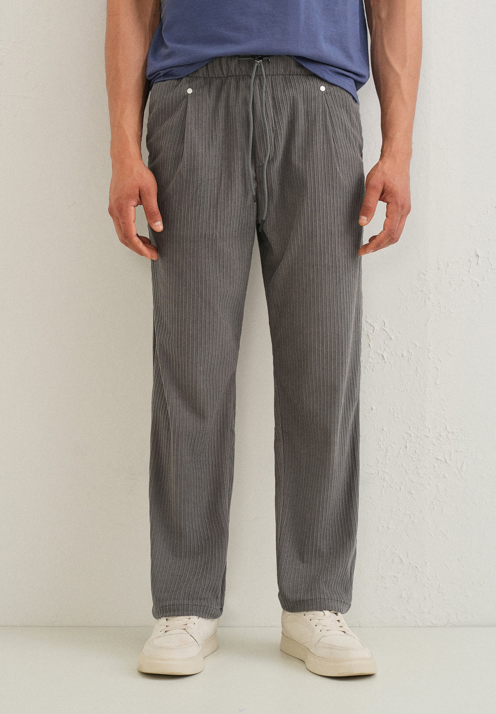 Ash Grey Drawstring Corduroy Pant