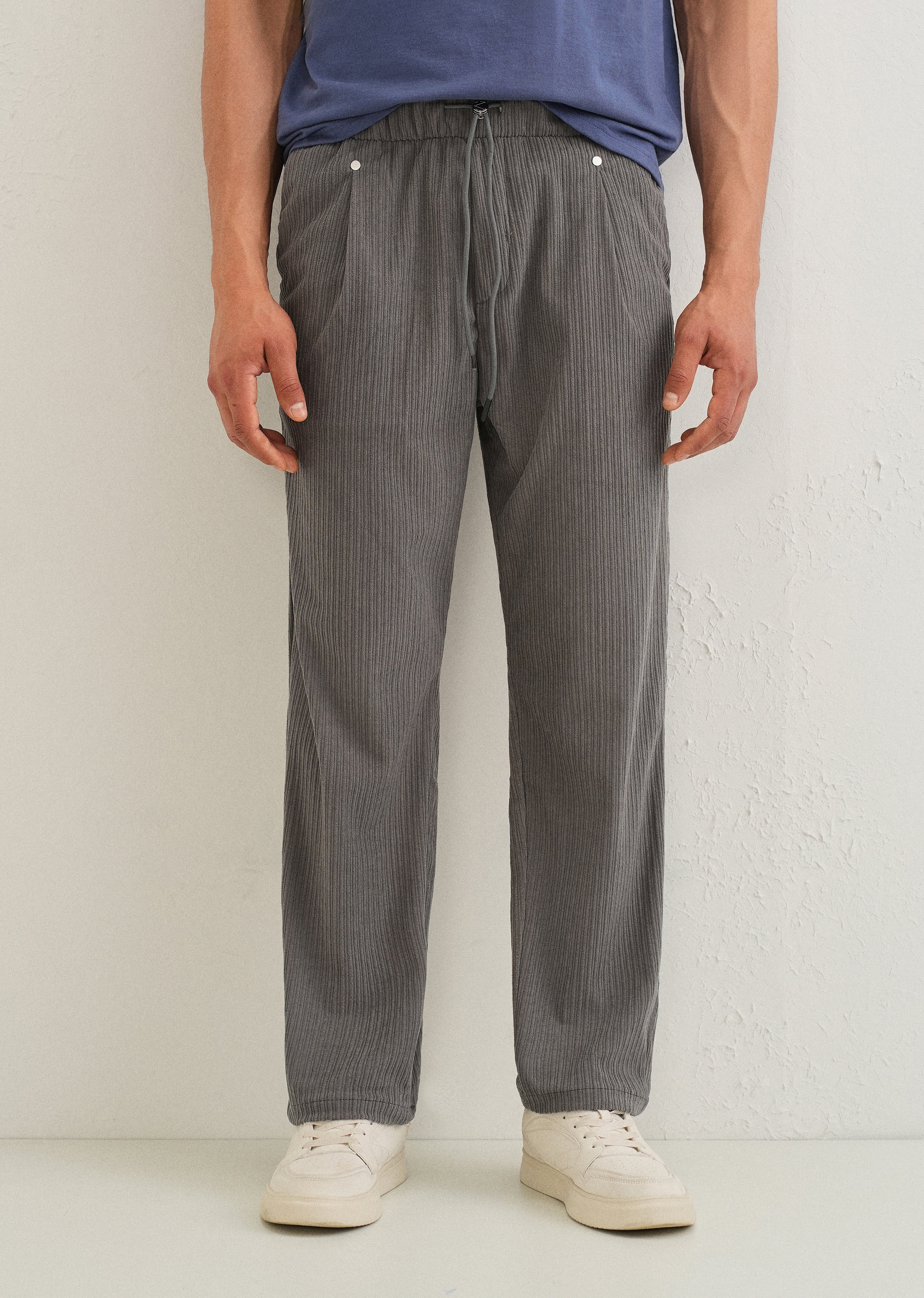 Ash Grey Drawstring Corduroy Pant
