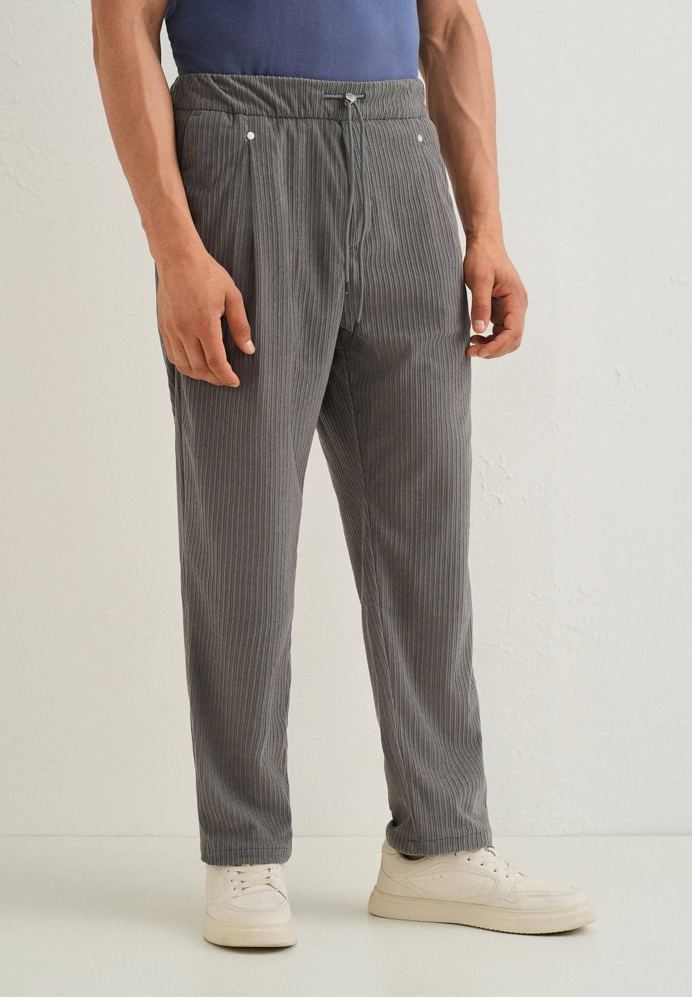 Ash Grey Drawstring Corduroy Pant