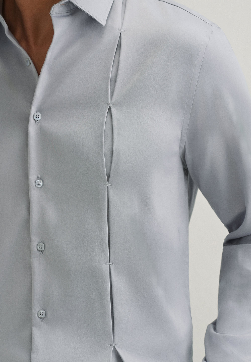 Ash Grey Front Panel Open Pleat Shirt