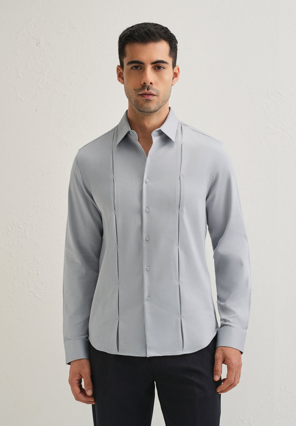 Ash Grey Front Panel Open Pleat Shirt