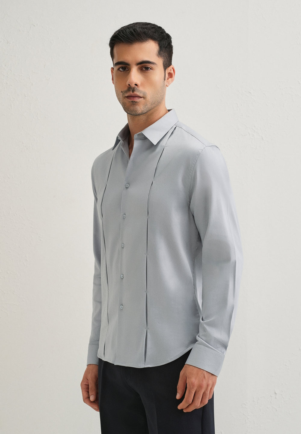 Ash Grey Front Panel Open Pleat Shirt