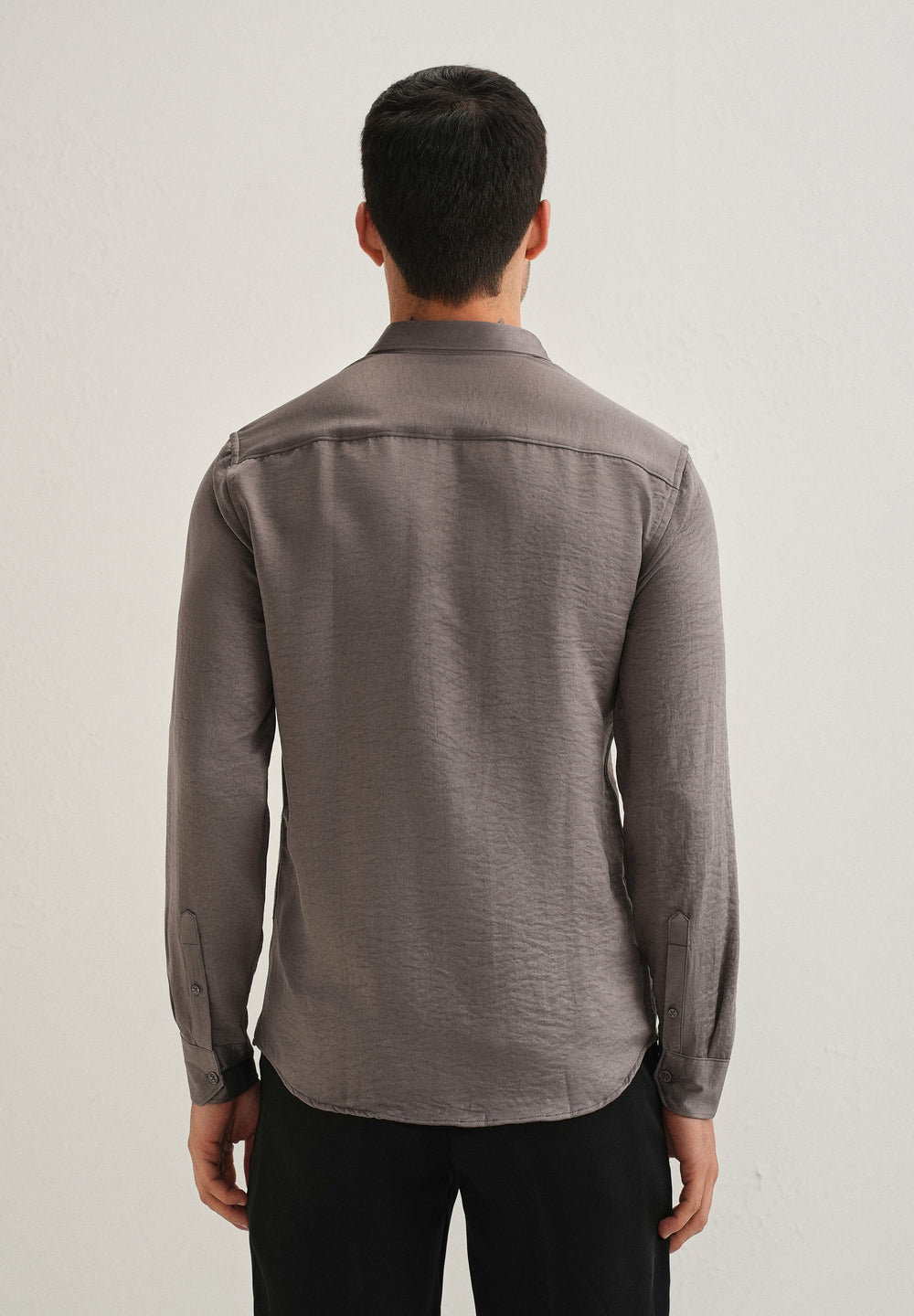 Ash Grey Plain Crushed Satin Shirt
