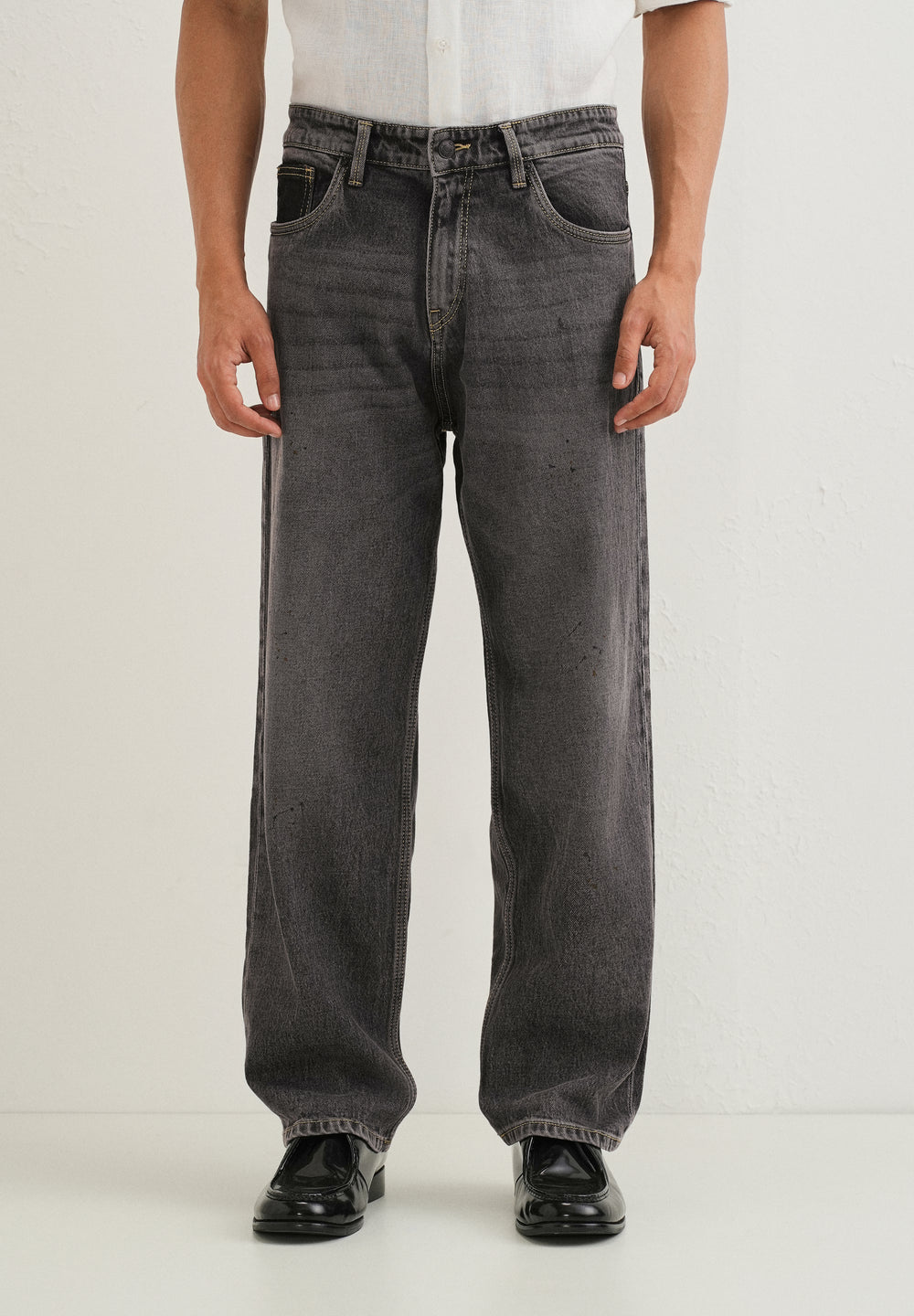 Ash Grey Splatter Straight Fit Denim