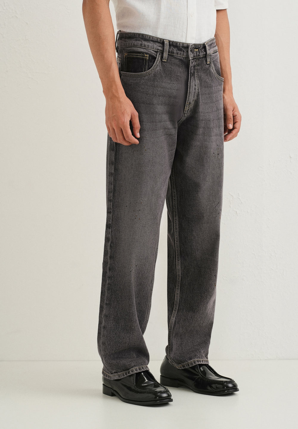 Ash Grey Splatter Straight Fit Denim