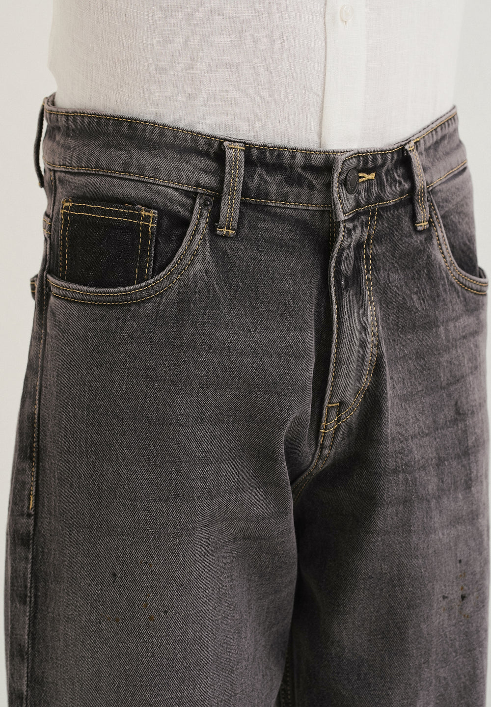 Ash Grey Splatter Straight Fit Denim