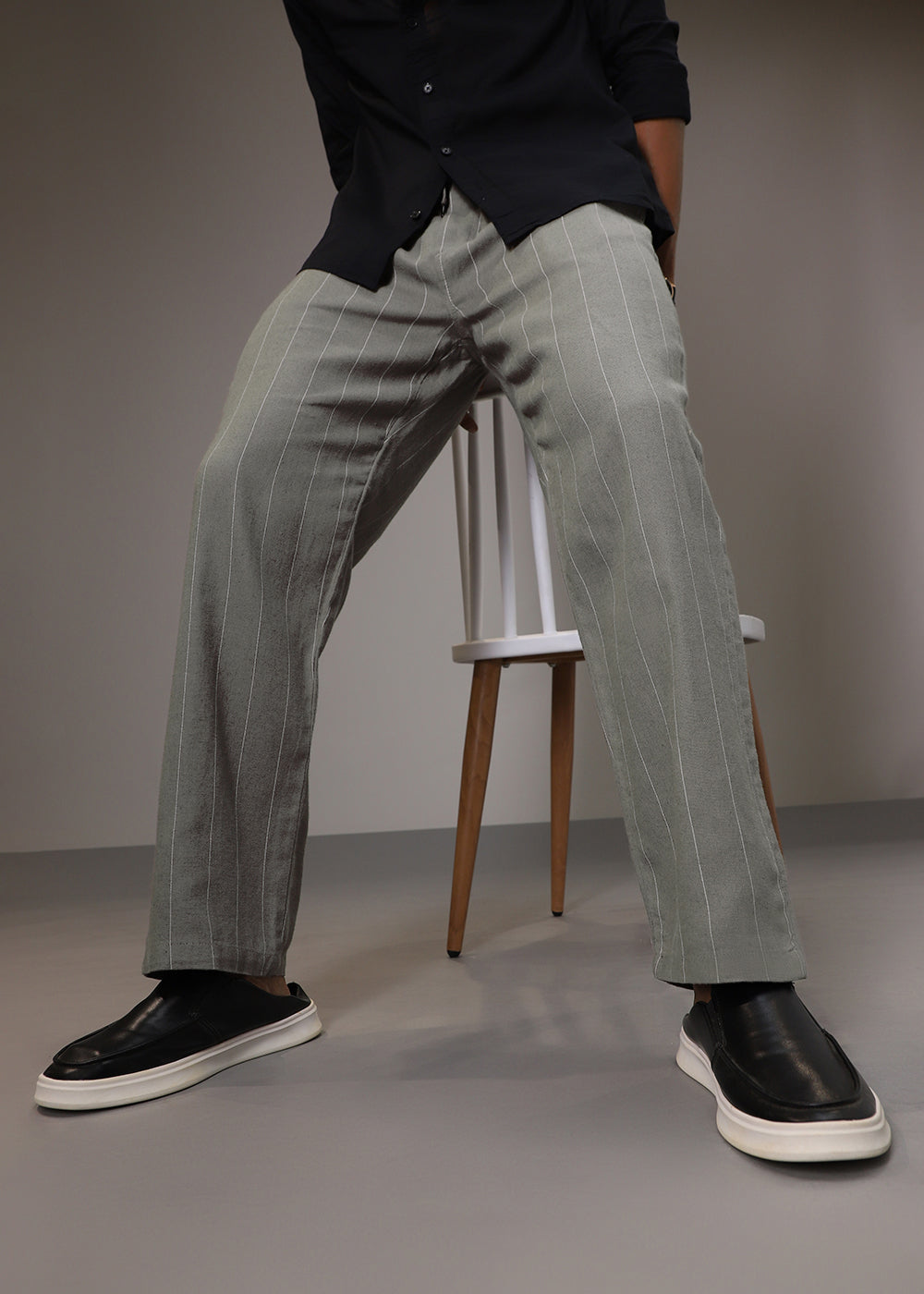 Ash Grey Striped Linen Pant