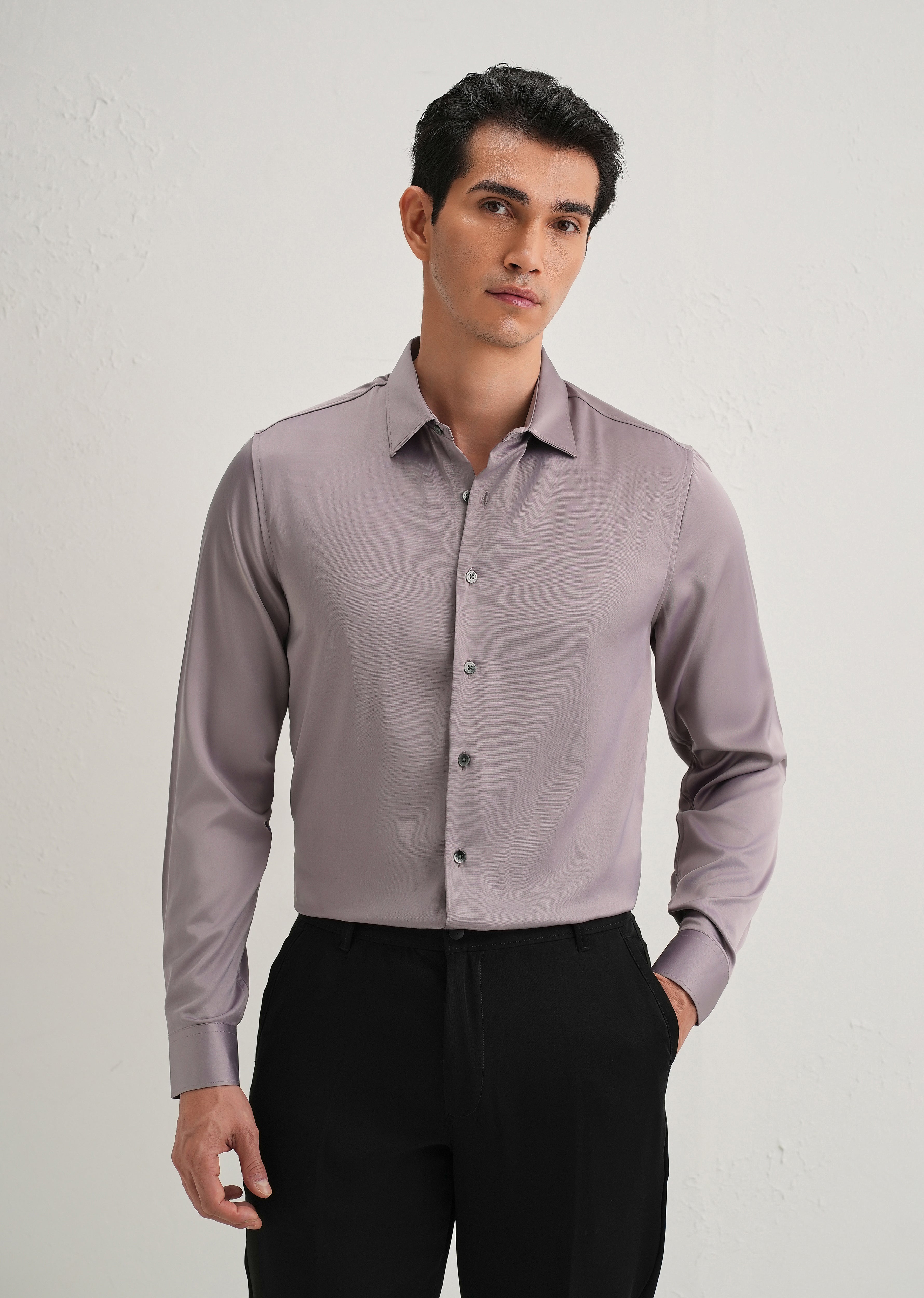 Ash Mauve Satin-Finish Plain Shirt