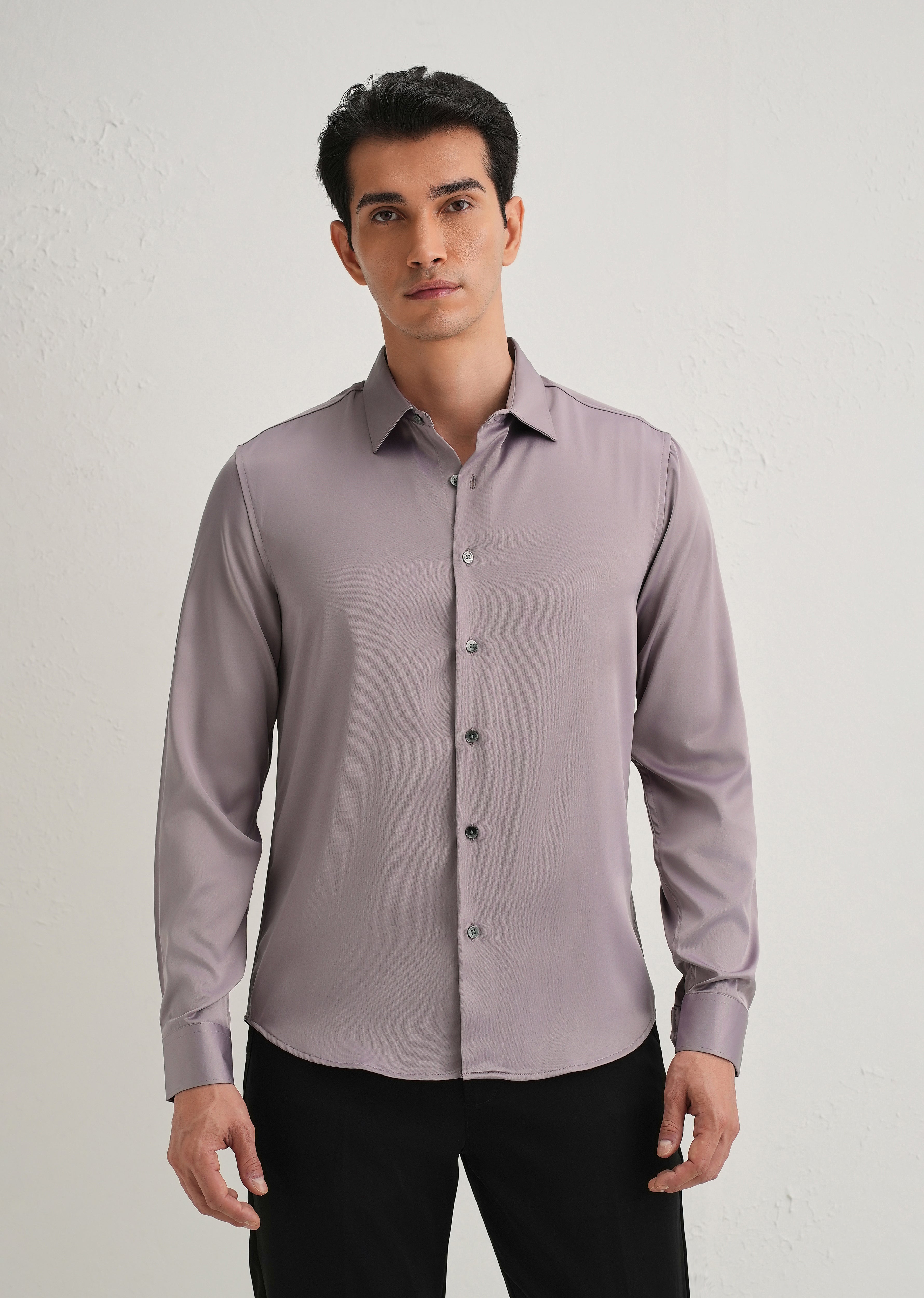 Ash Mauve Satin-Finish Plain Shirt