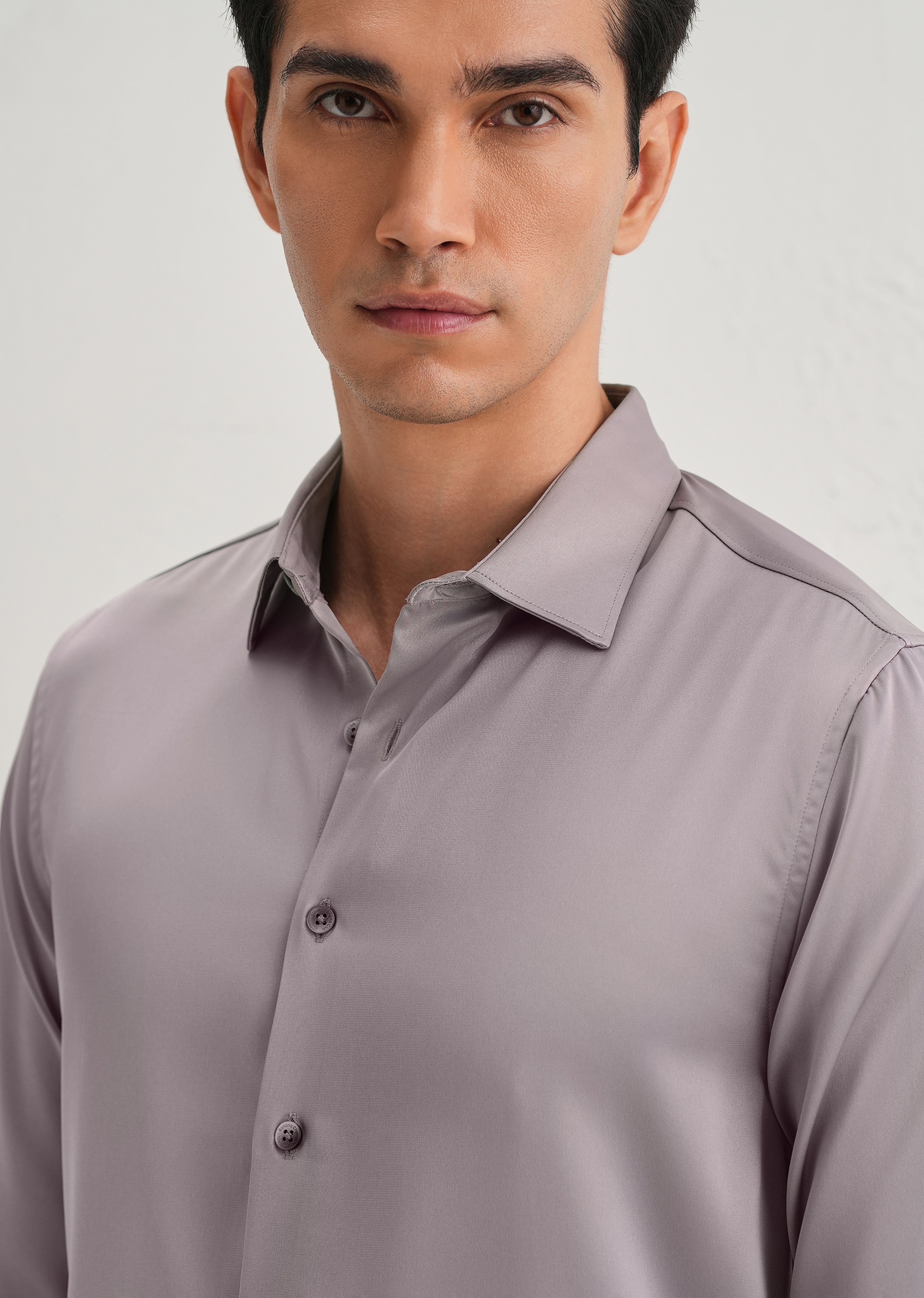 Ash Mauve Satin-Finish Plain Shirt